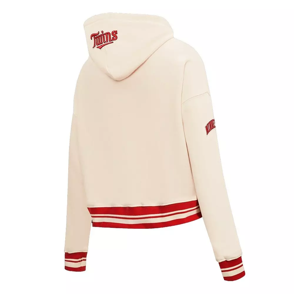 Pro Standard Women's MLB Minnesota Twins Retro Classic Cropped Fleece Hoodie -Eggshell/Red - EGGSHELL/RED