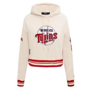 Pro Standard Women's MLB Minnesota Twins Retro Classic Cropped Fleece Hoodie -Eggshell/Red