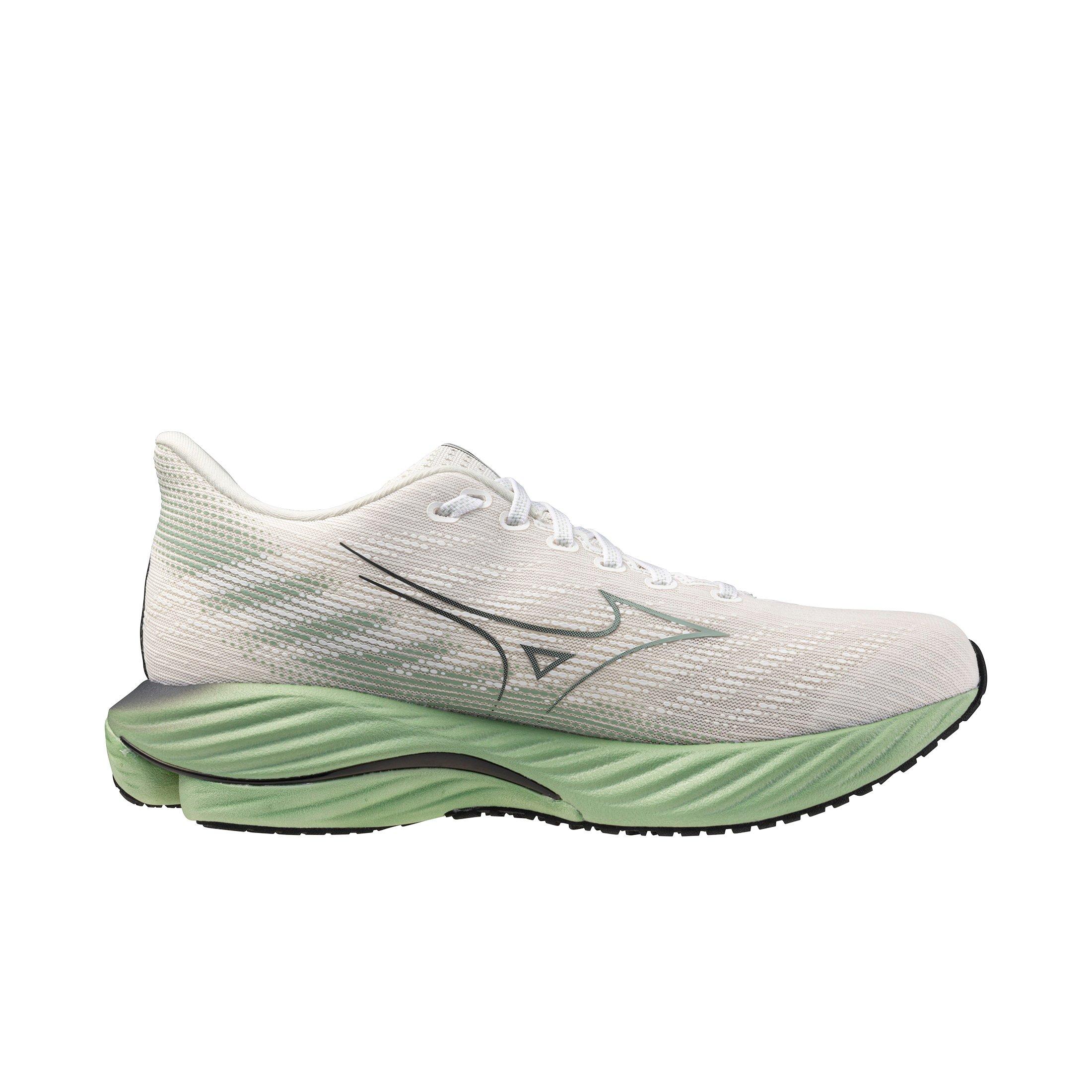 Mizuno Wave Rider 28 "Snow White/Frosty Green" Men's Running Shoe - WHITE/GREEN Thumbnail View 1