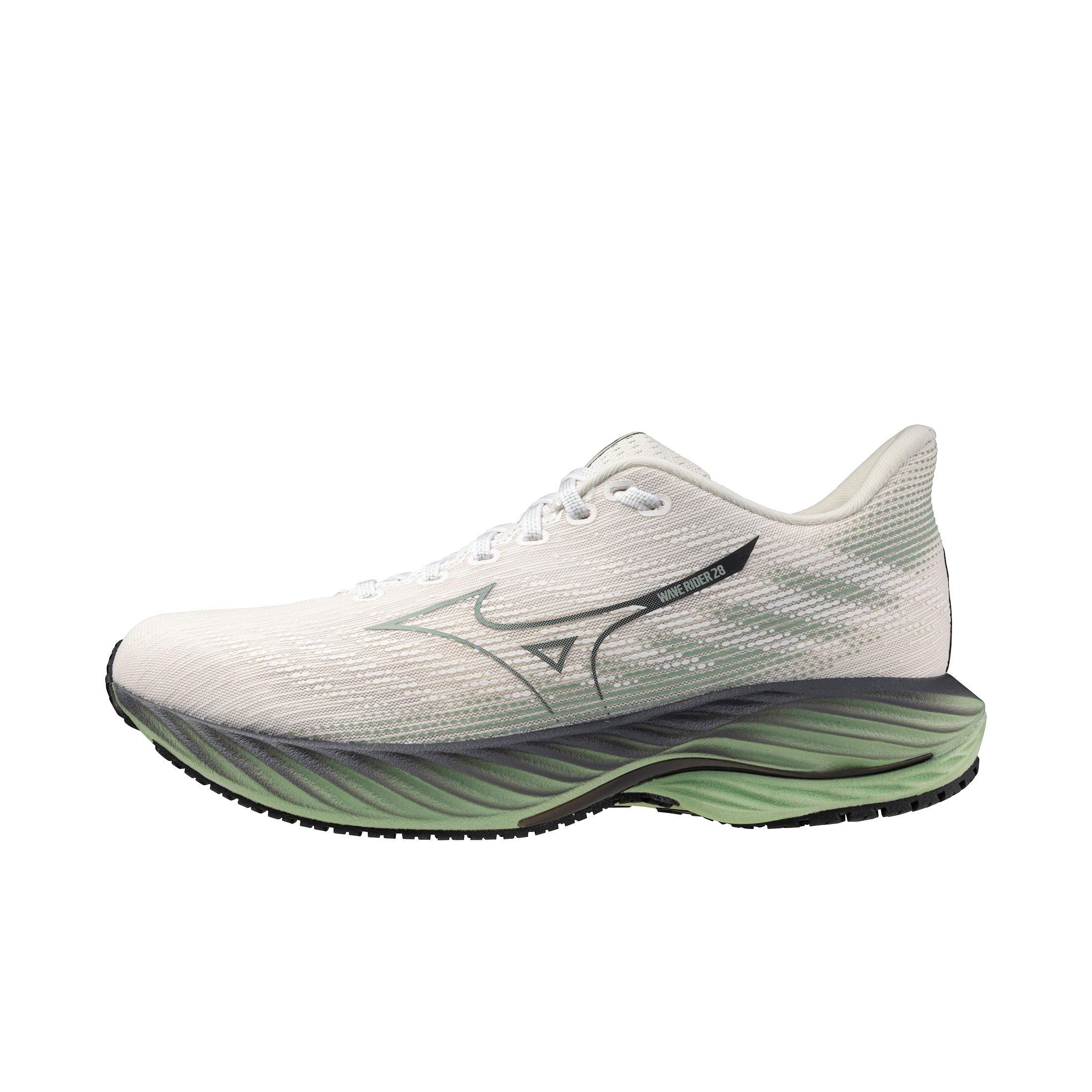 Mizuno Wave Rider 28 "Snow White/Frosty Green" Men's Running Shoe - WHITE/GREEN Thumbnail View 2
