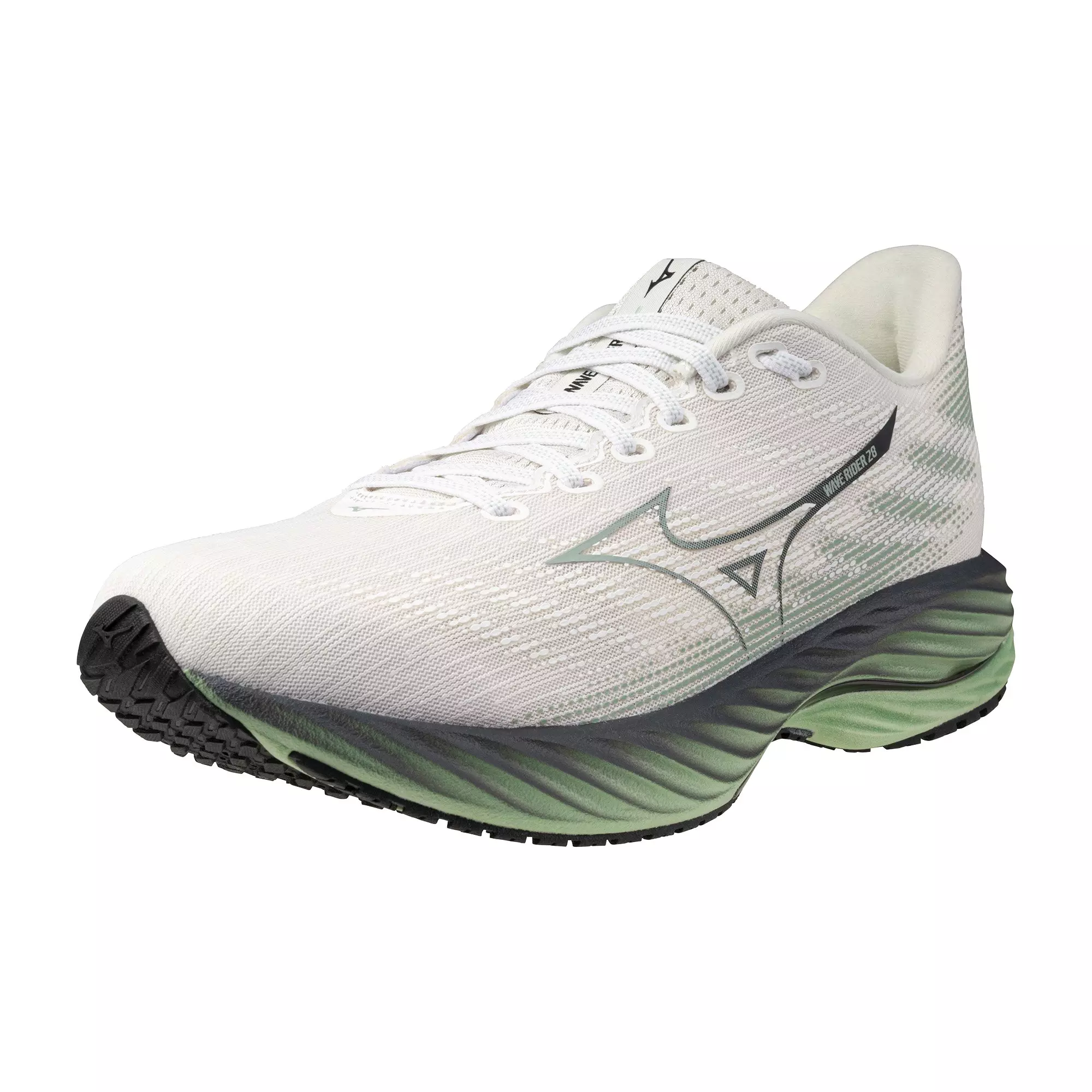 Mizuno Wave Rider 28 "Snow White/Frosty Green" Men's Running Shoe - WHITE/GREEN