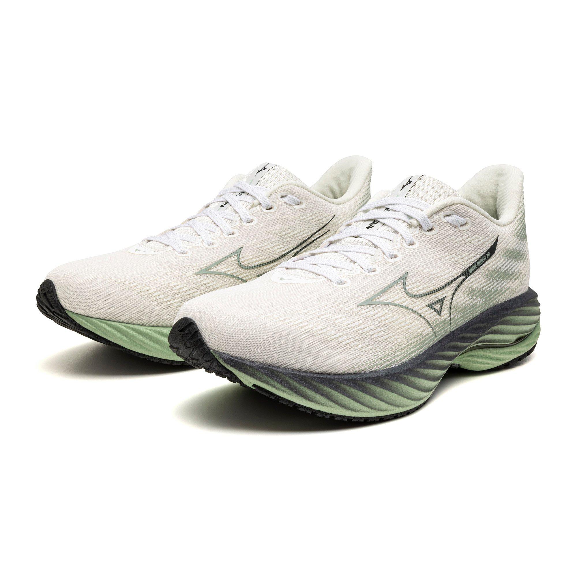 Mizuno Wave Rider 28 "Snow White/Frosty Green" Men's Running Shoe - WHITE/GREEN Thumbnail View 5
