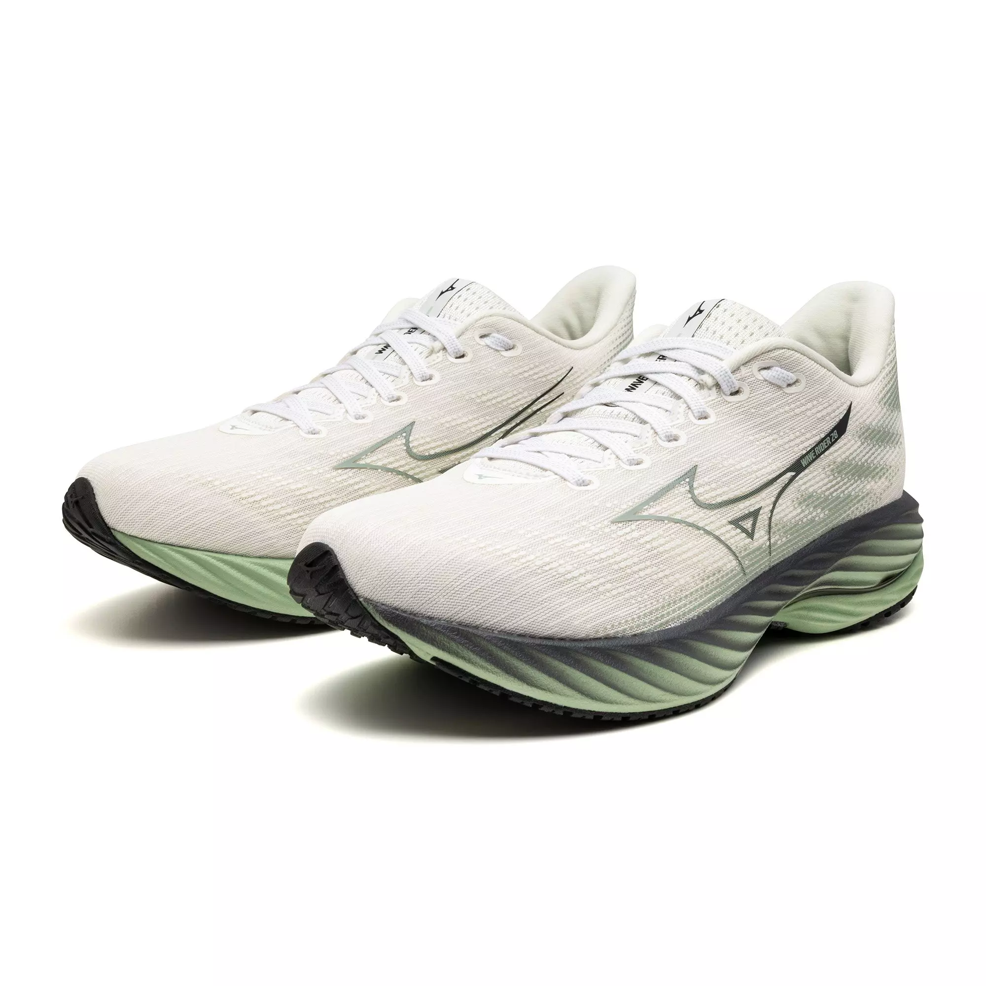 Mizuno Wave Rider 28 "Snow White/Frosty Green" Men's Running Shoe - WHITE/GREEN