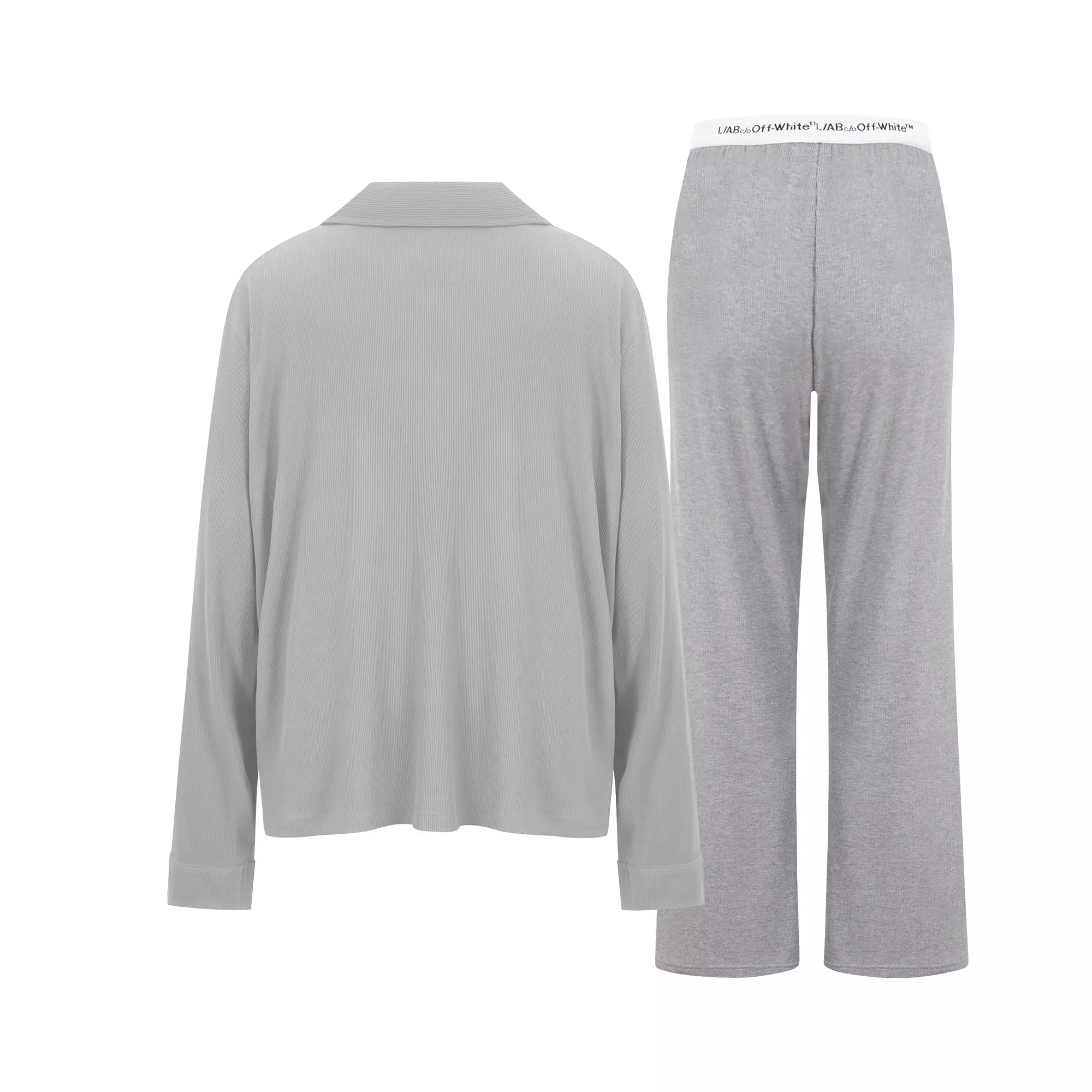 L/AB c/o Off-White Women&rsquo;s Knit Long Sleeve Collared Pajama Set - Grey - GREY
