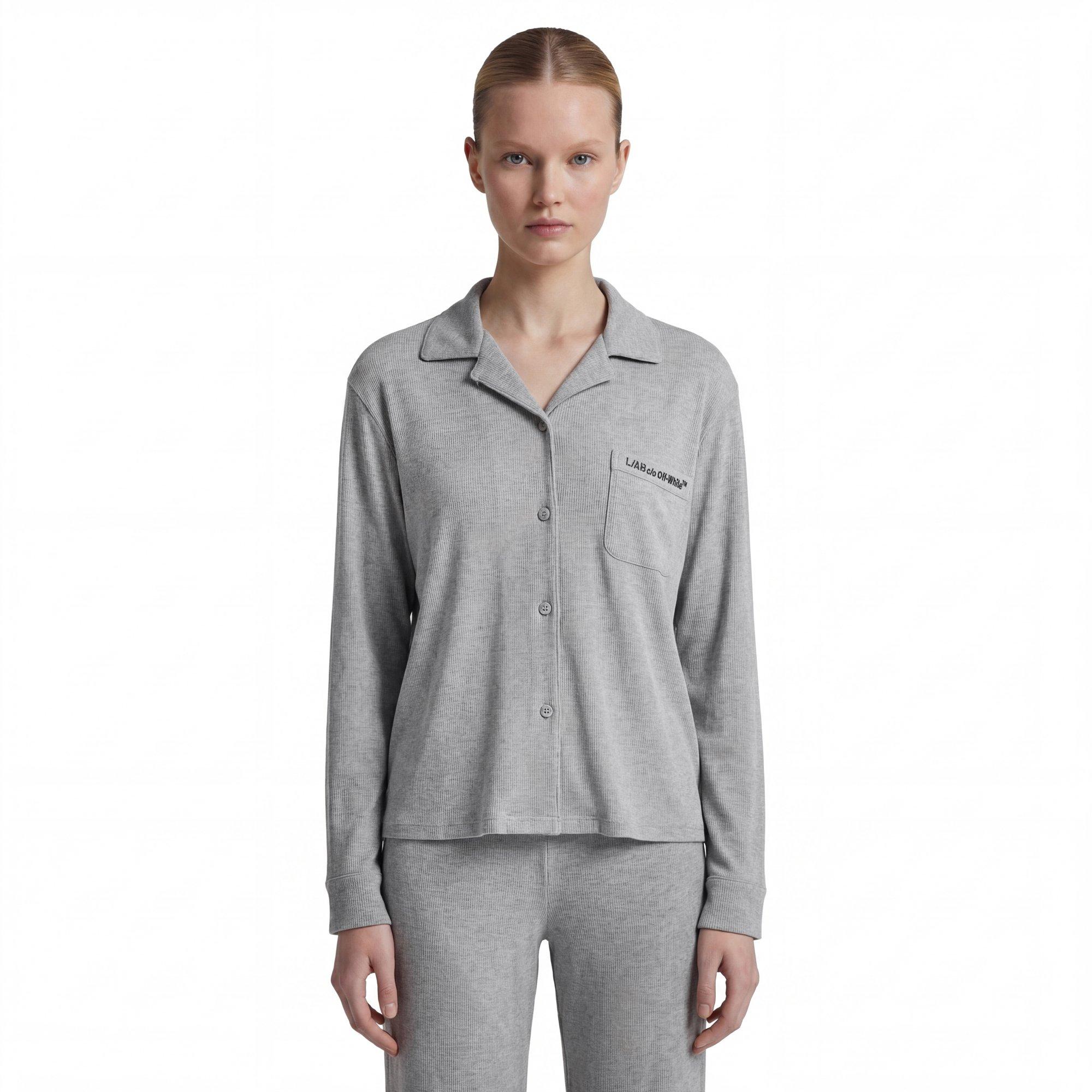 L/AB c/o Off-White Women&rsquo;s Knit Long Sleeve Collared Pajama Set - Grey - GREY