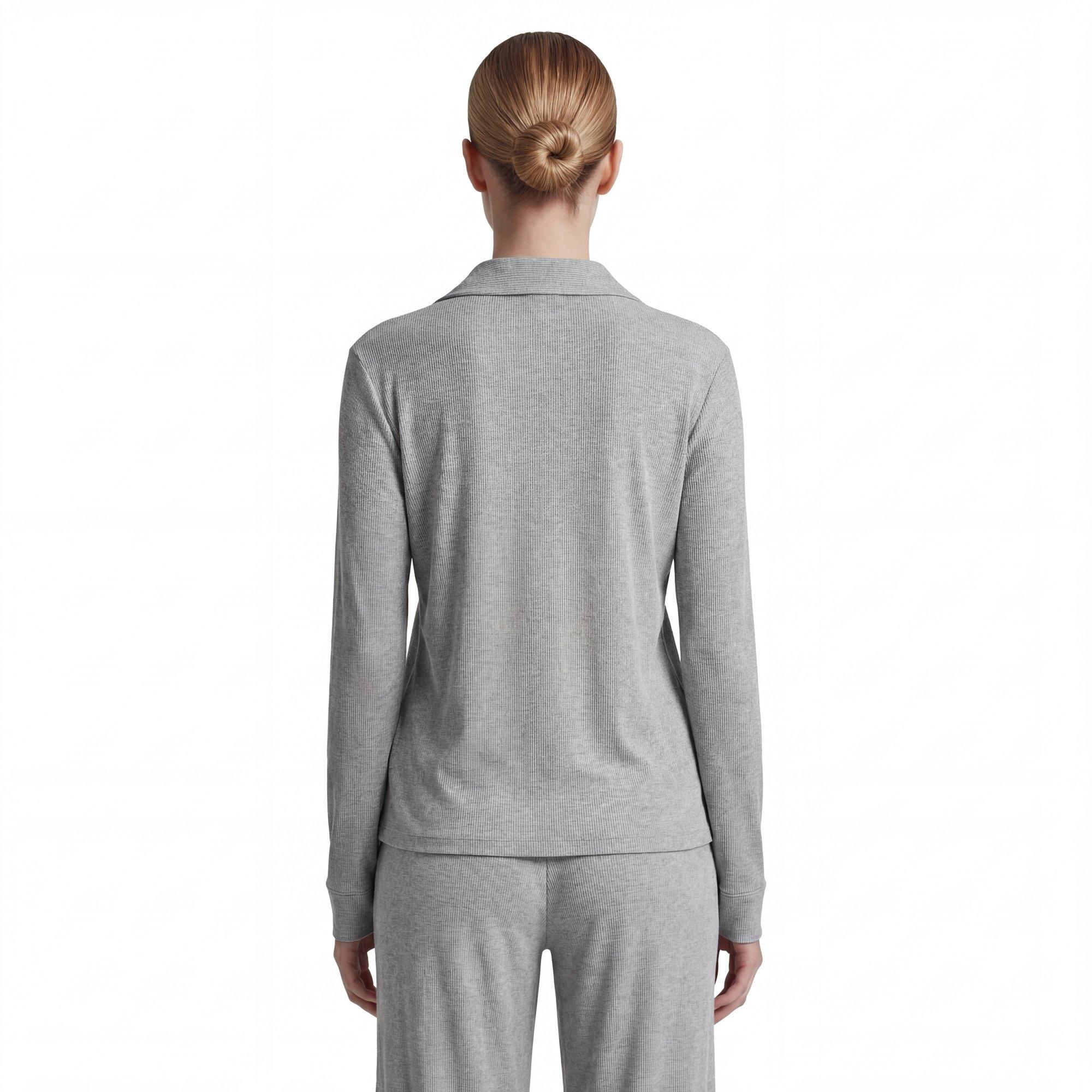 L/AB c/o Off-White Women&rsquo;s Knit Long Sleeve Collared Pajama Set - Grey - GREY