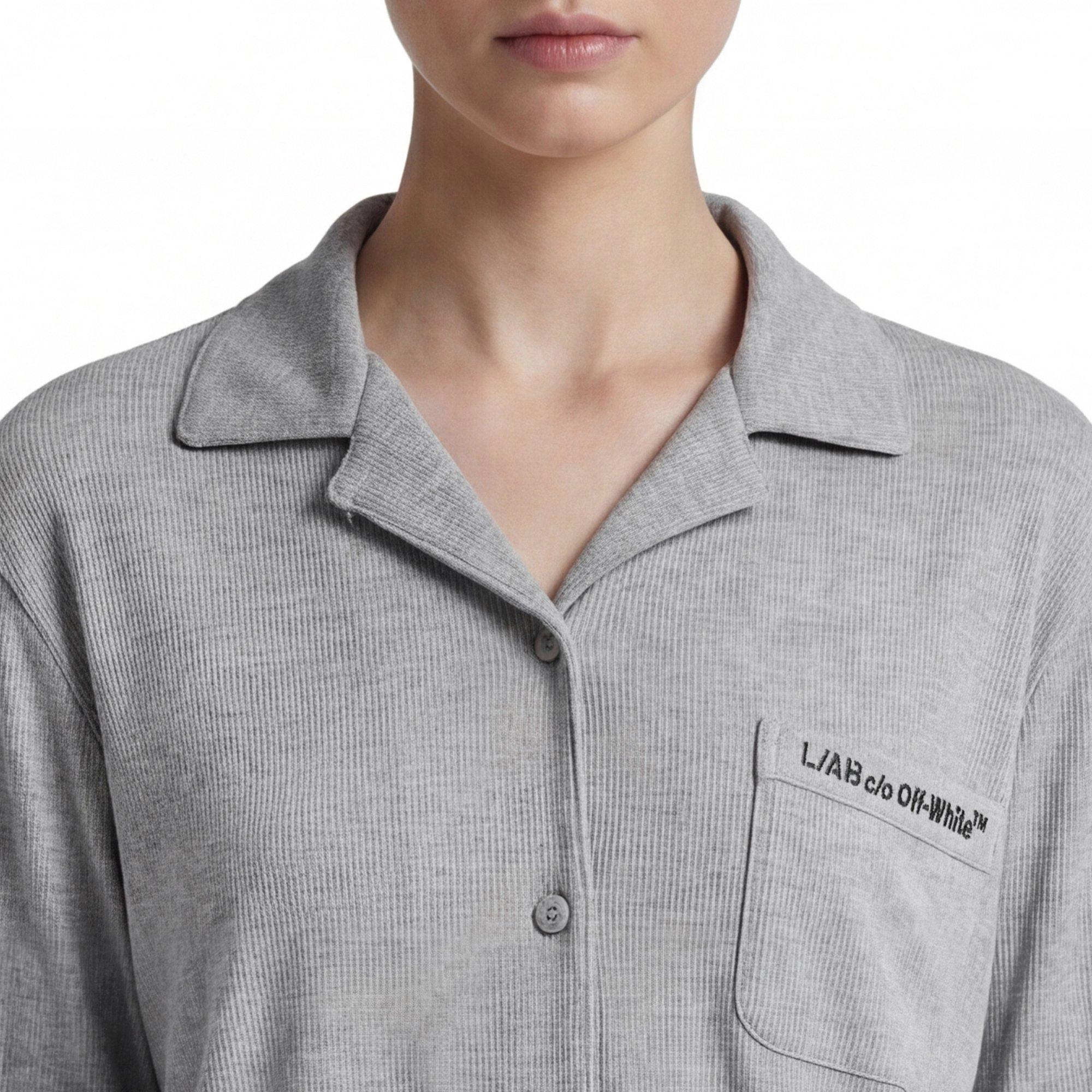 L/AB c/o Off-White Women&rsquo;s Knit Long Sleeve Collared Pajama Set - Grey - GREY