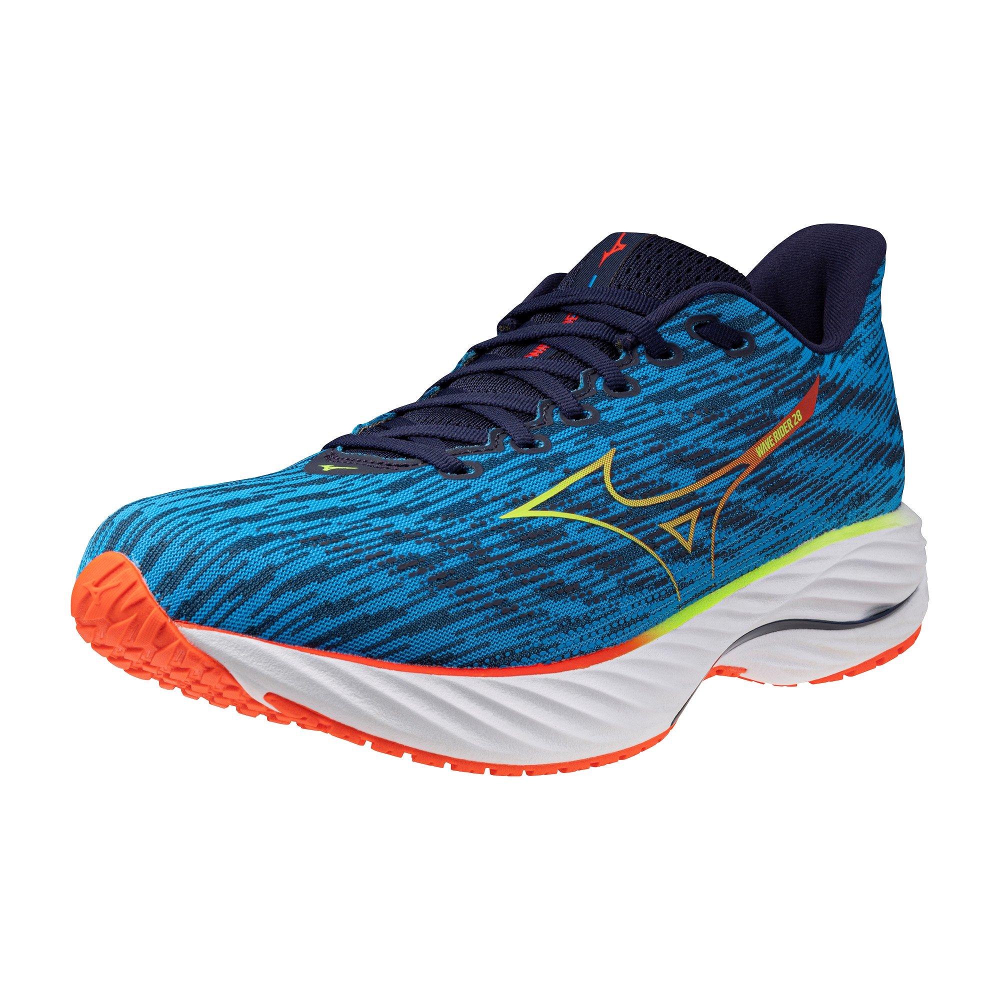 Mizuno Wave Rider 28 "Blue Pace/Green Gecko" Men's Running Shoe - BLUE/GREEN Thumbnail View 3