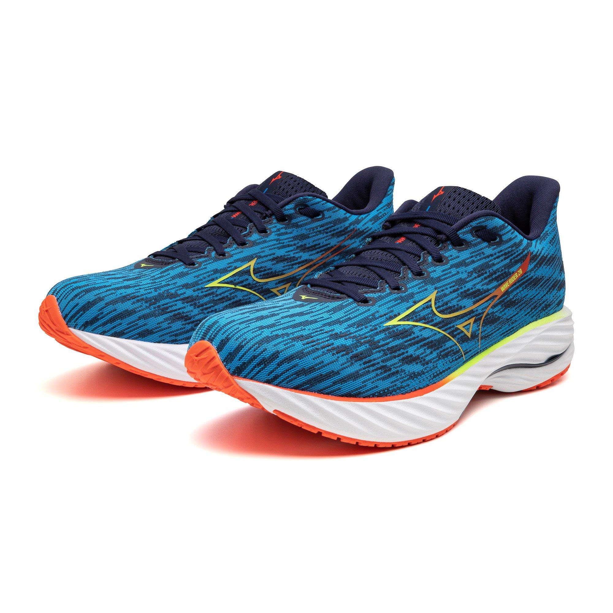 Mizuno Wave Rider 28 "Blue Pace/Green Gecko" Men's Running Shoe - BLUE/GREEN Thumbnail View 5