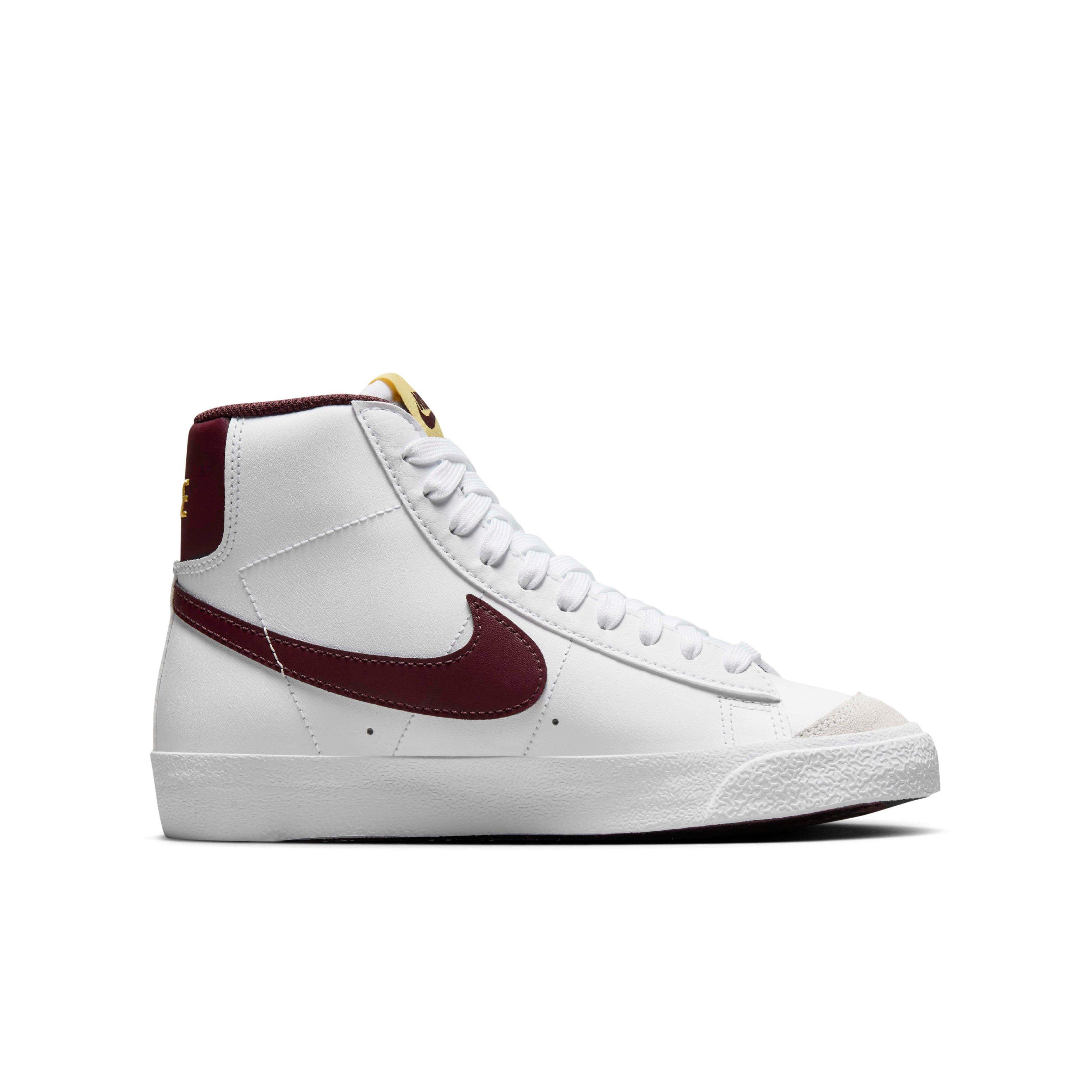 Nike Blazer Mid '77 "White/Saturn Gold/Burgundy Crush" Grade School Boys' Shoe - WHITE/GOLD/BURGUNDY