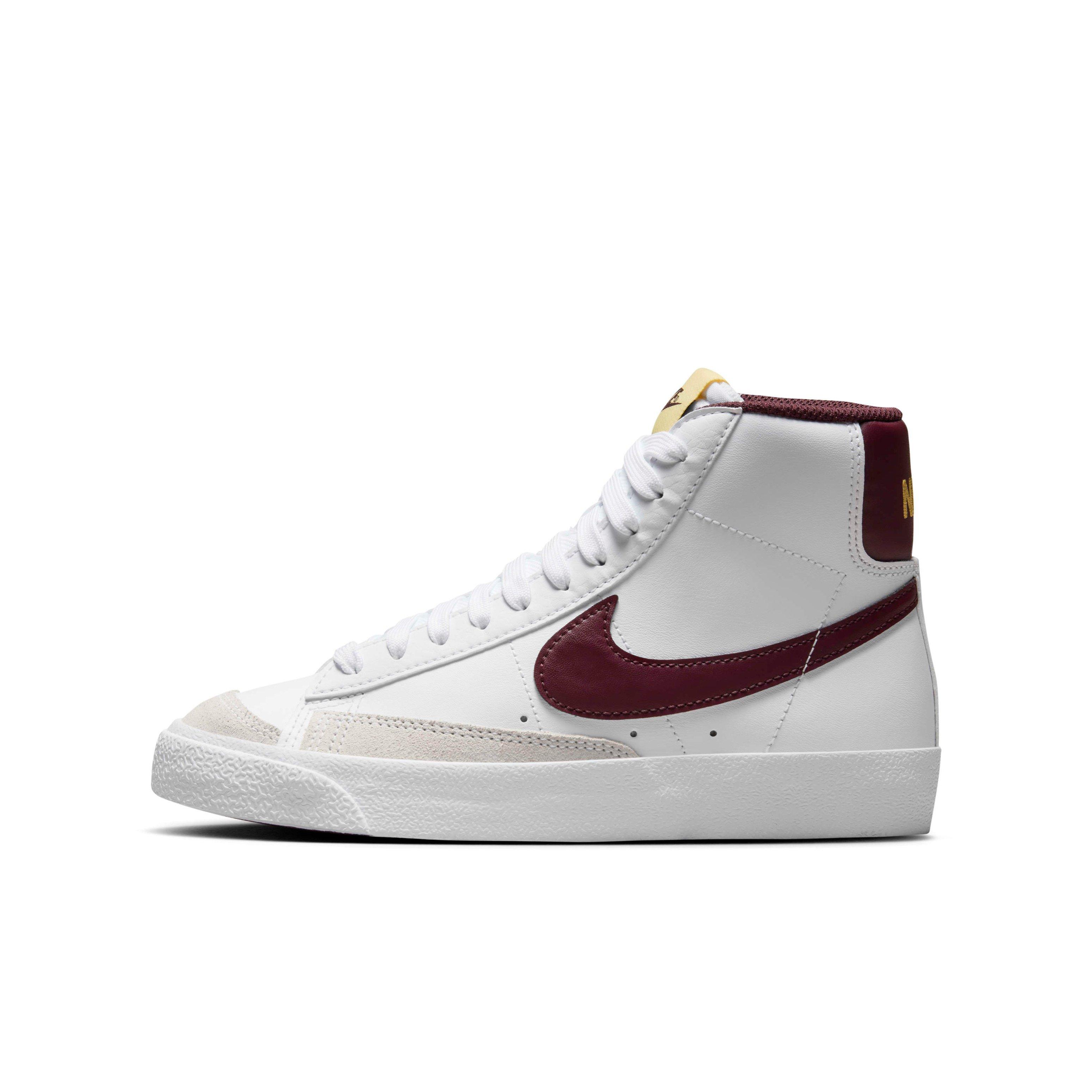 Nike Blazer Mid '77 Grade School Boys' "White/Saturn Gold/Burgundy Crush" Shoe