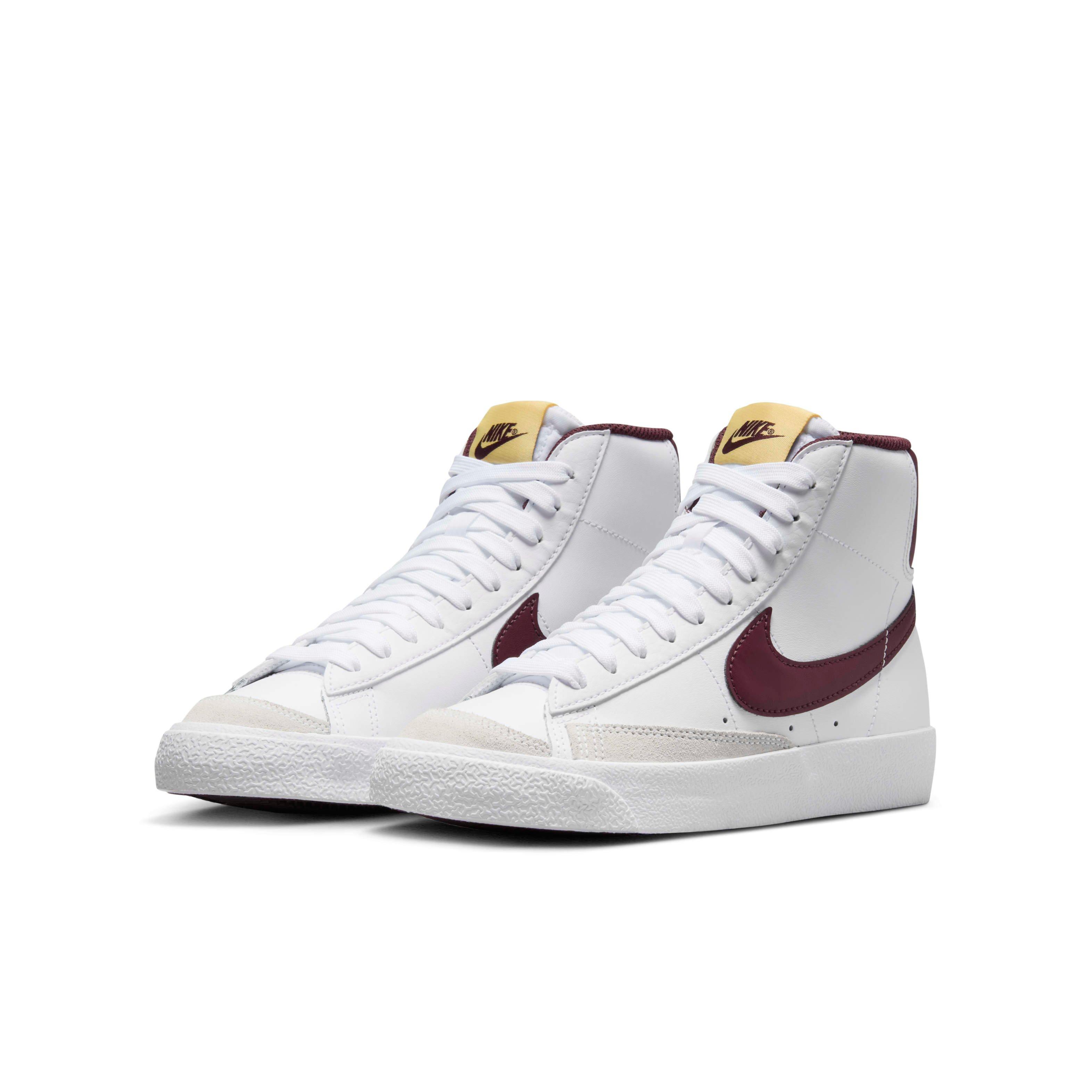 Nike Blazer Mid '77 Grade School Boys' "White/Saturn Gold/Burgundy Crush" Shoe