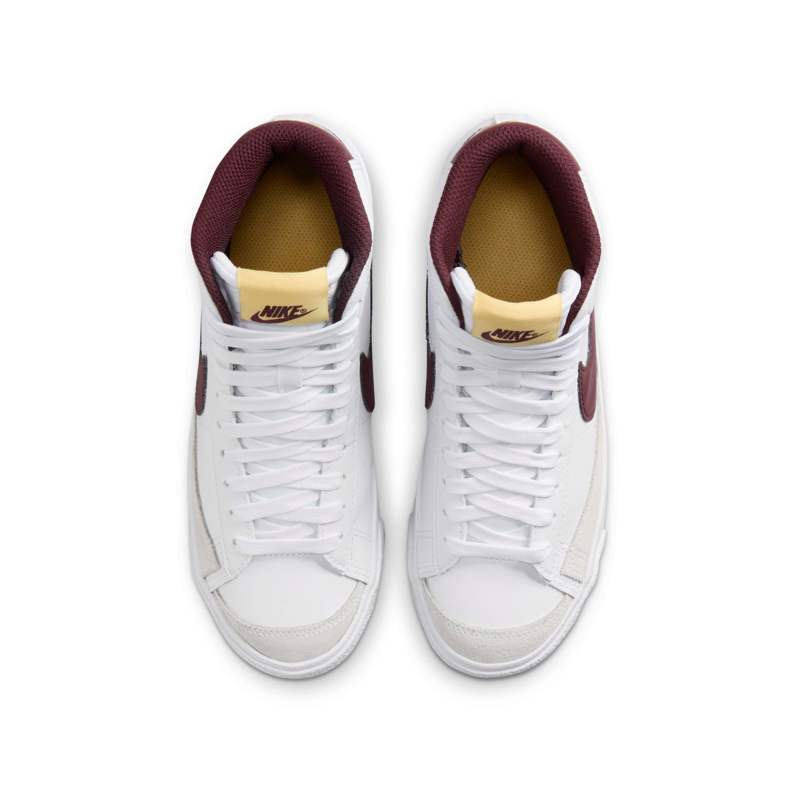 Nike Blazer Mid '77 Grade School Boys' "White/Saturn Gold/Burgundy Crush" Shoe