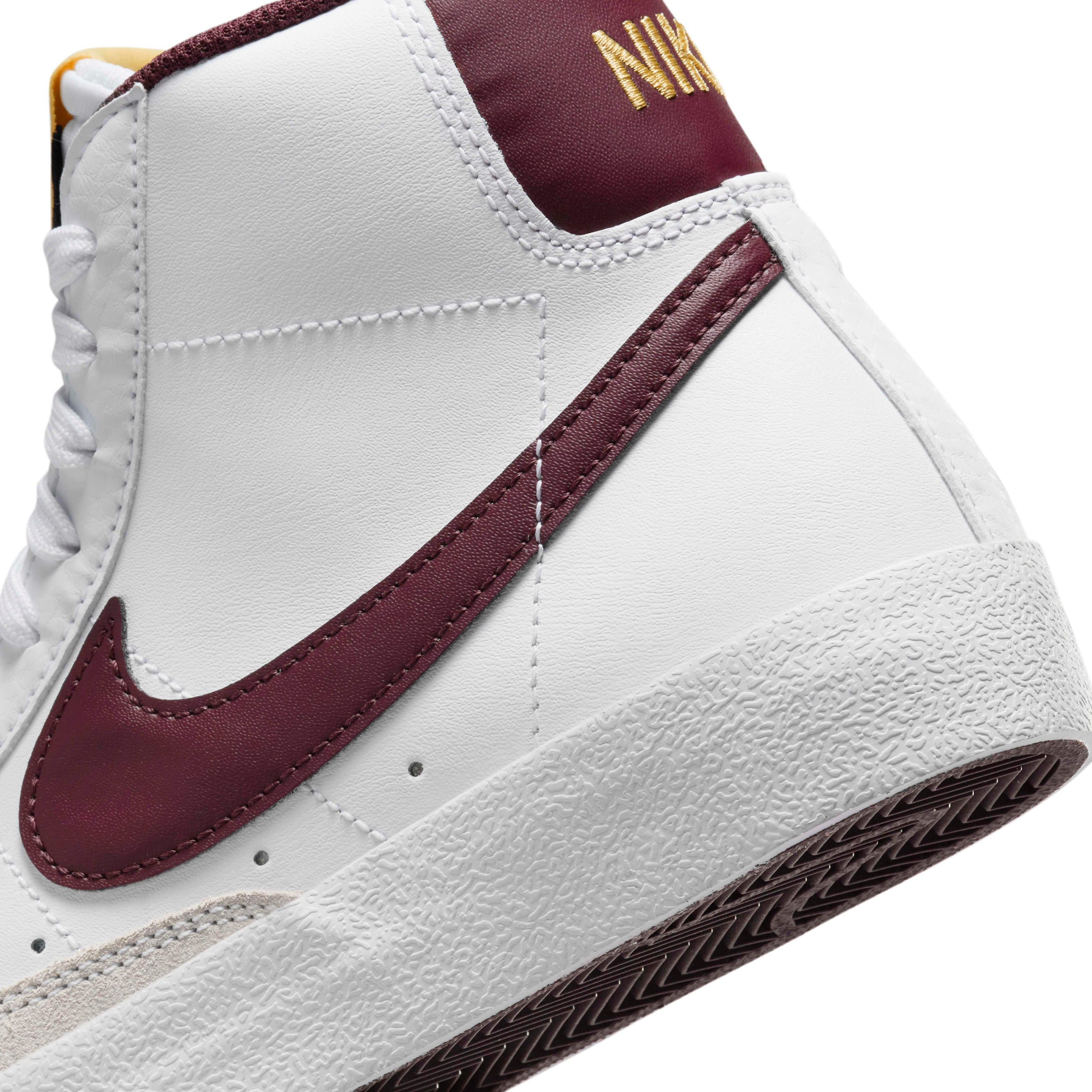 Nike Blazer Mid '77 Grade School Boys' "White/Saturn Gold/Burgundy Crush" Shoe