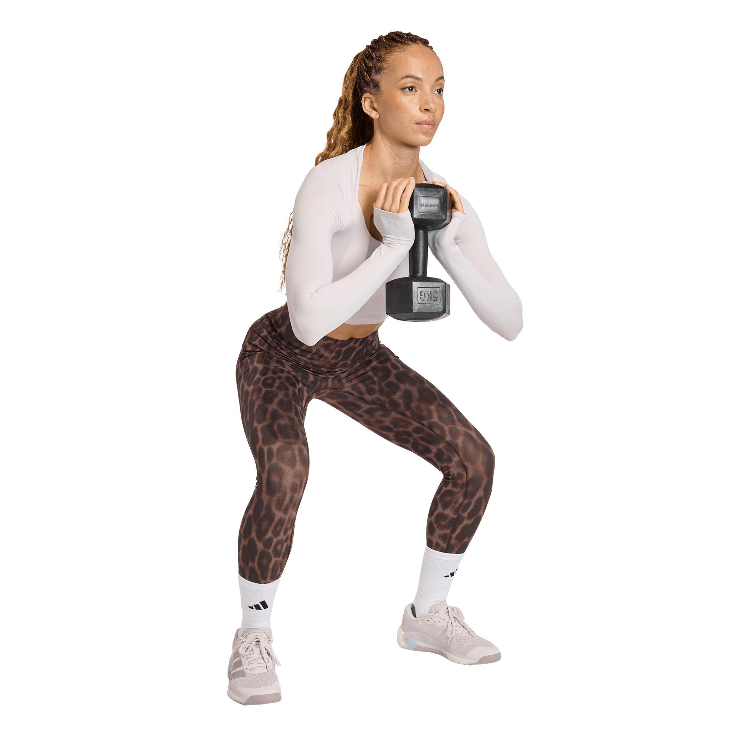 adidas Women's Optime Power Leopard 7/8 Leggings - Black/Brown - BLACK/BROWN Thumbnail View 5