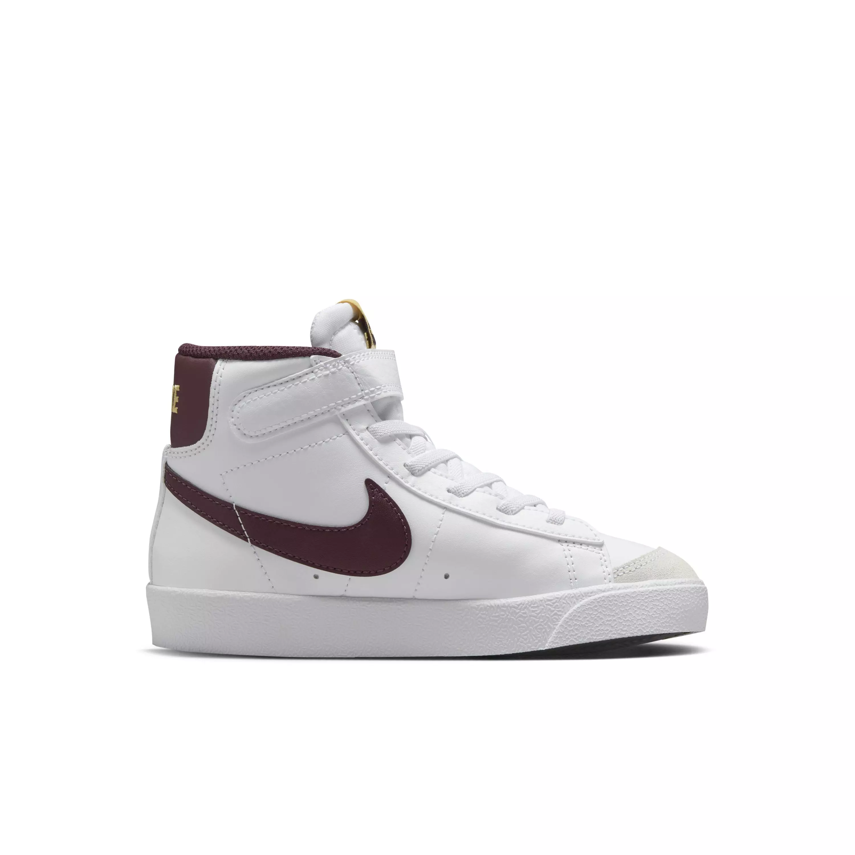 Nike Blazer Mid '77 "White/Saturn Gold/Burgundy Crush" Preschool Boys' Shoe - WHITE/GOLD/BURGUNDY