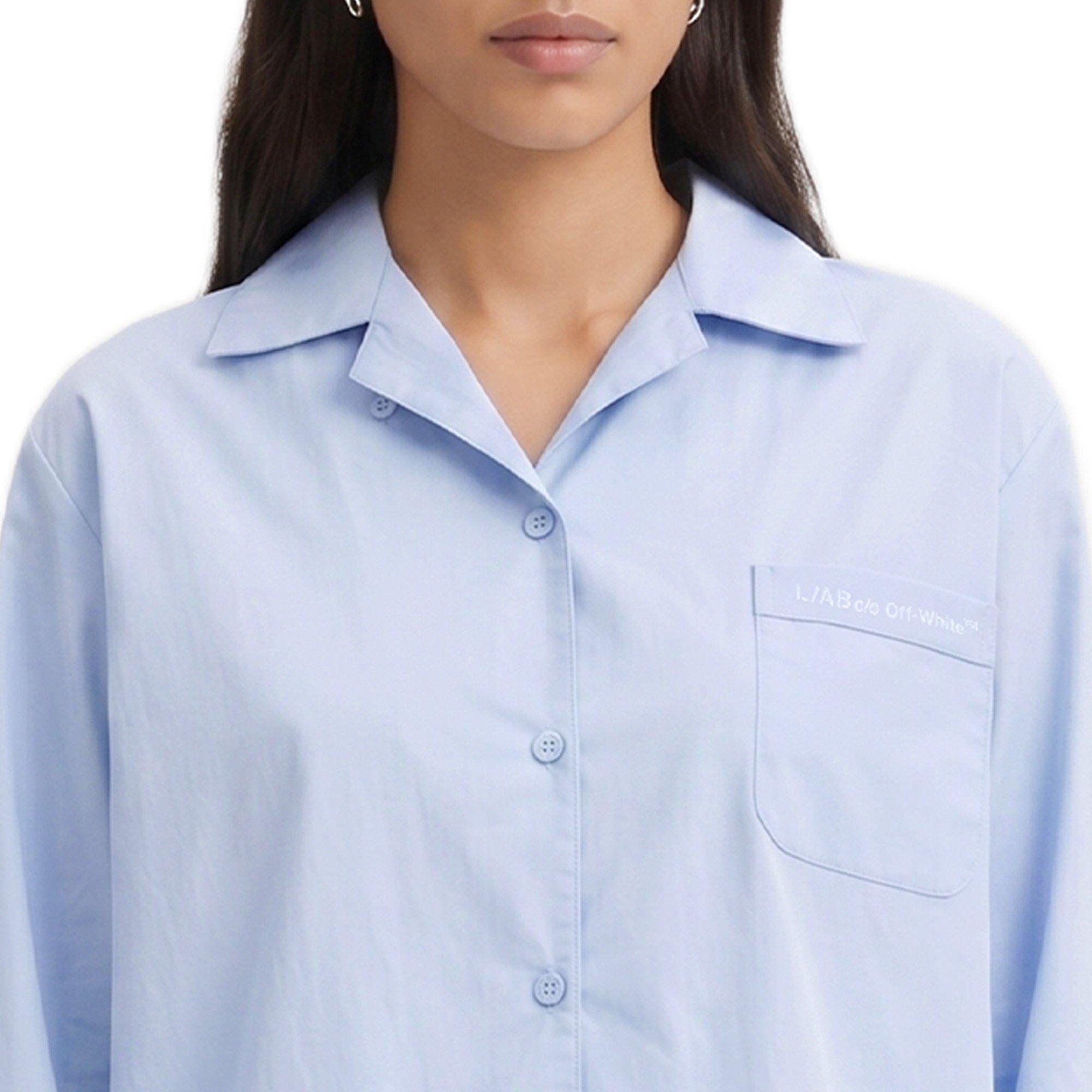 L/AB c/o Off-White Women&rsquo;s Woven Long Sleeve Collared Pajama Set - Blue - BLUE