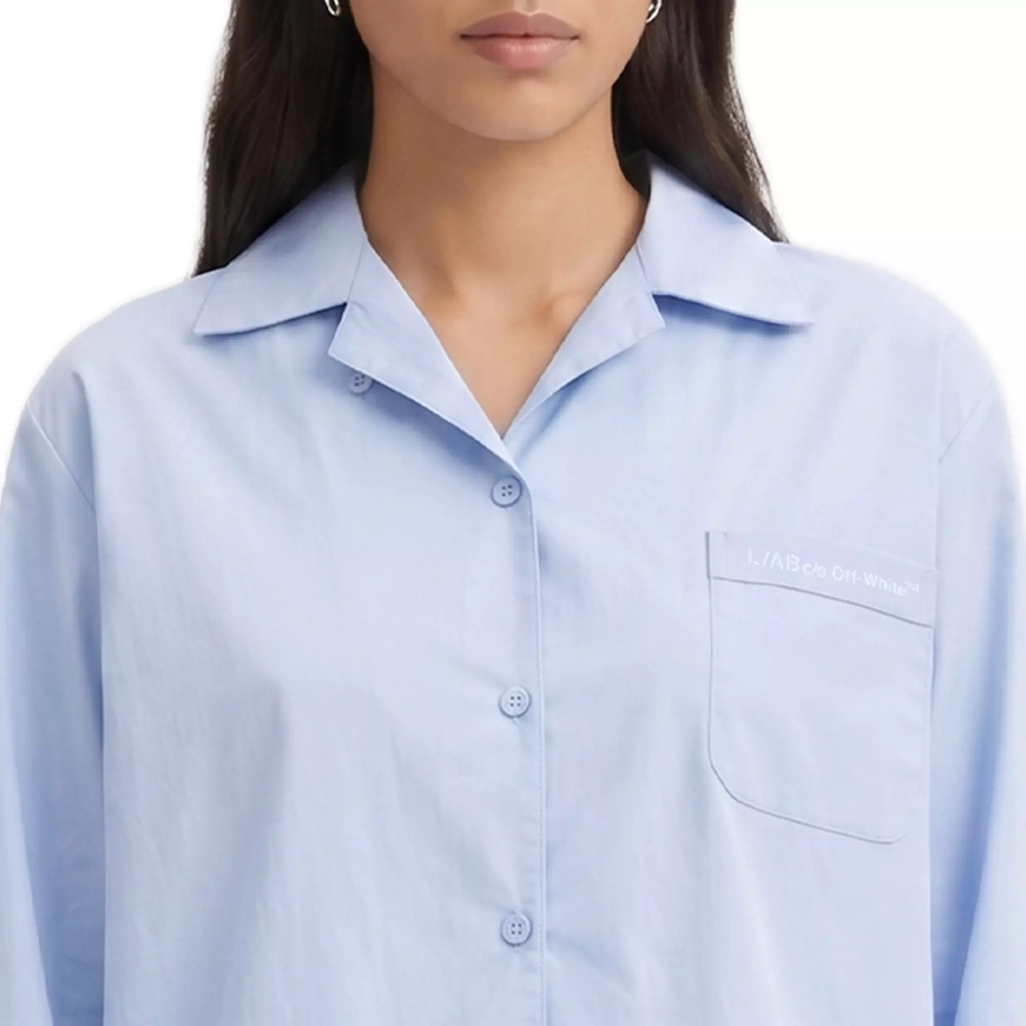 L/AB c/o Off-White Women&rsquo;s Woven Long Sleeve Collared Pajama Set - Blue - BLUE