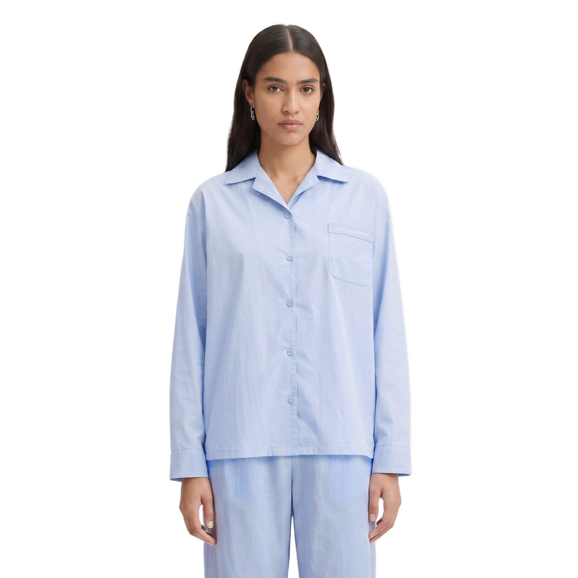 L/AB c/o Off-White Women&rsquo;s Woven Long Sleeve Collared Pajama Set - Blue - BLUE