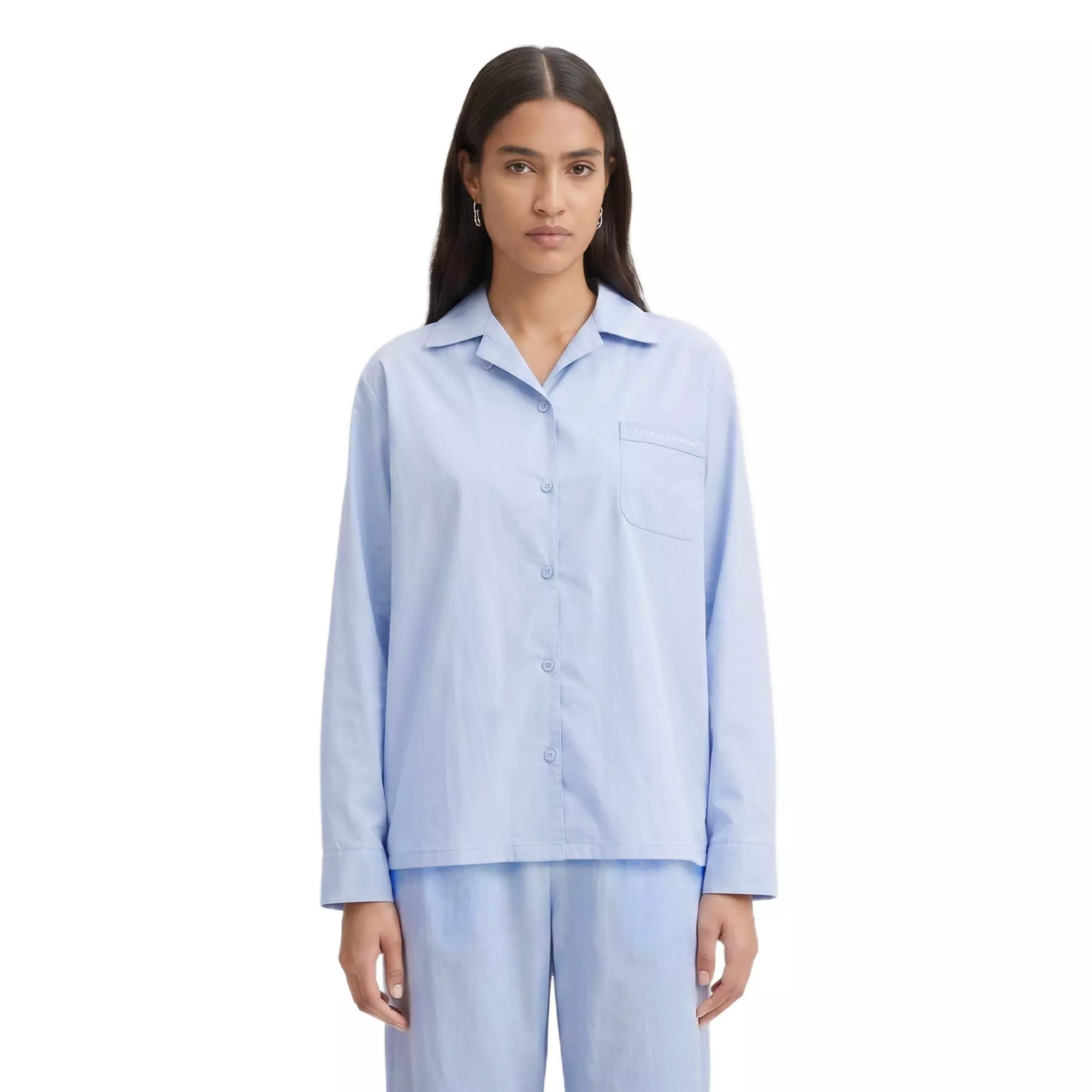 L/AB c/o Off-White Women&rsquo;s Woven Long Sleeve Collared Pajama Set - Blue - BLUE