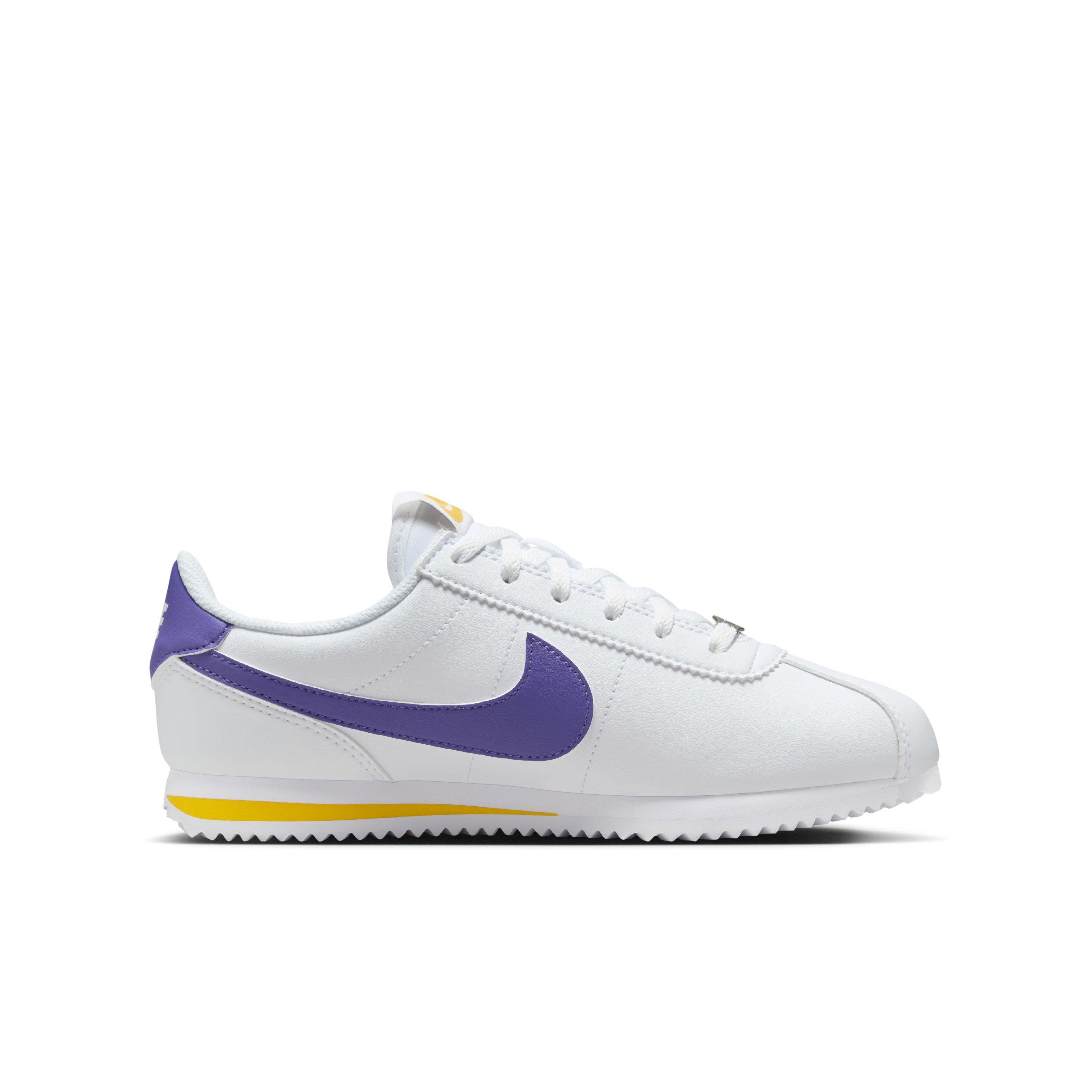 Nike Cortez "White/Varsity Maize/Varsity Purple" Grade School Girls' Shoe - WHITE/MAIZE/PURPLE