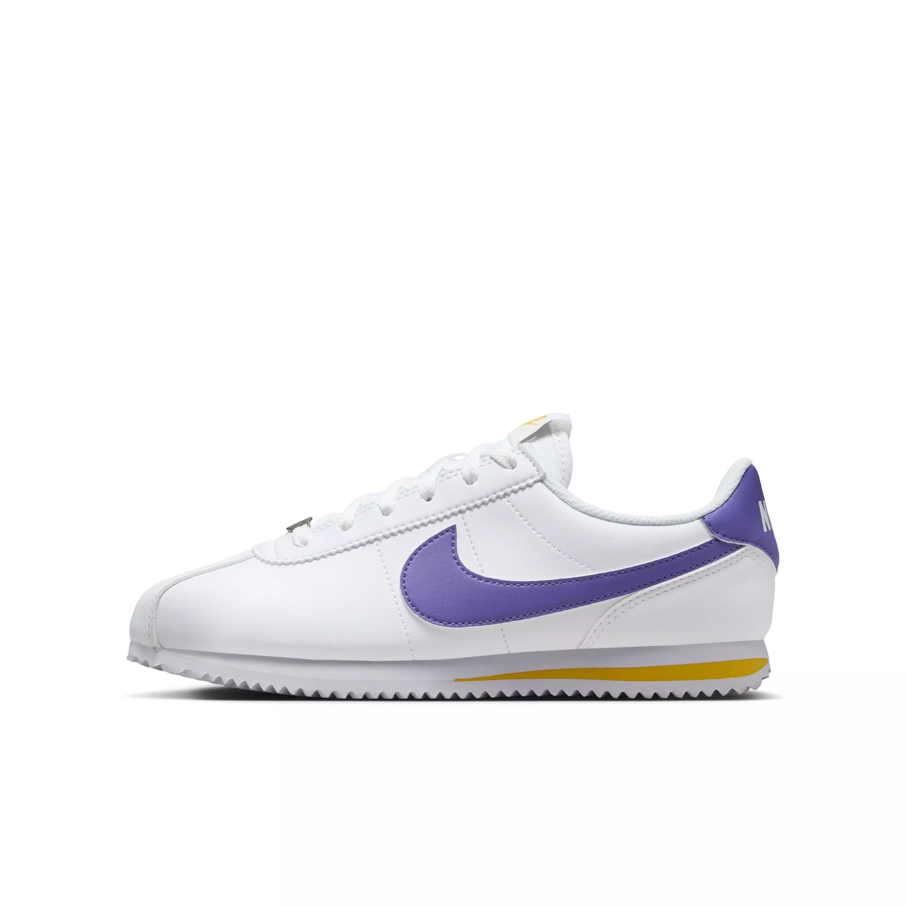 Nike Cortez "White/Varsity Maize/Varsity Purple" Grade School Girls' Shoe - WHITE/MAIZE/PURPLE