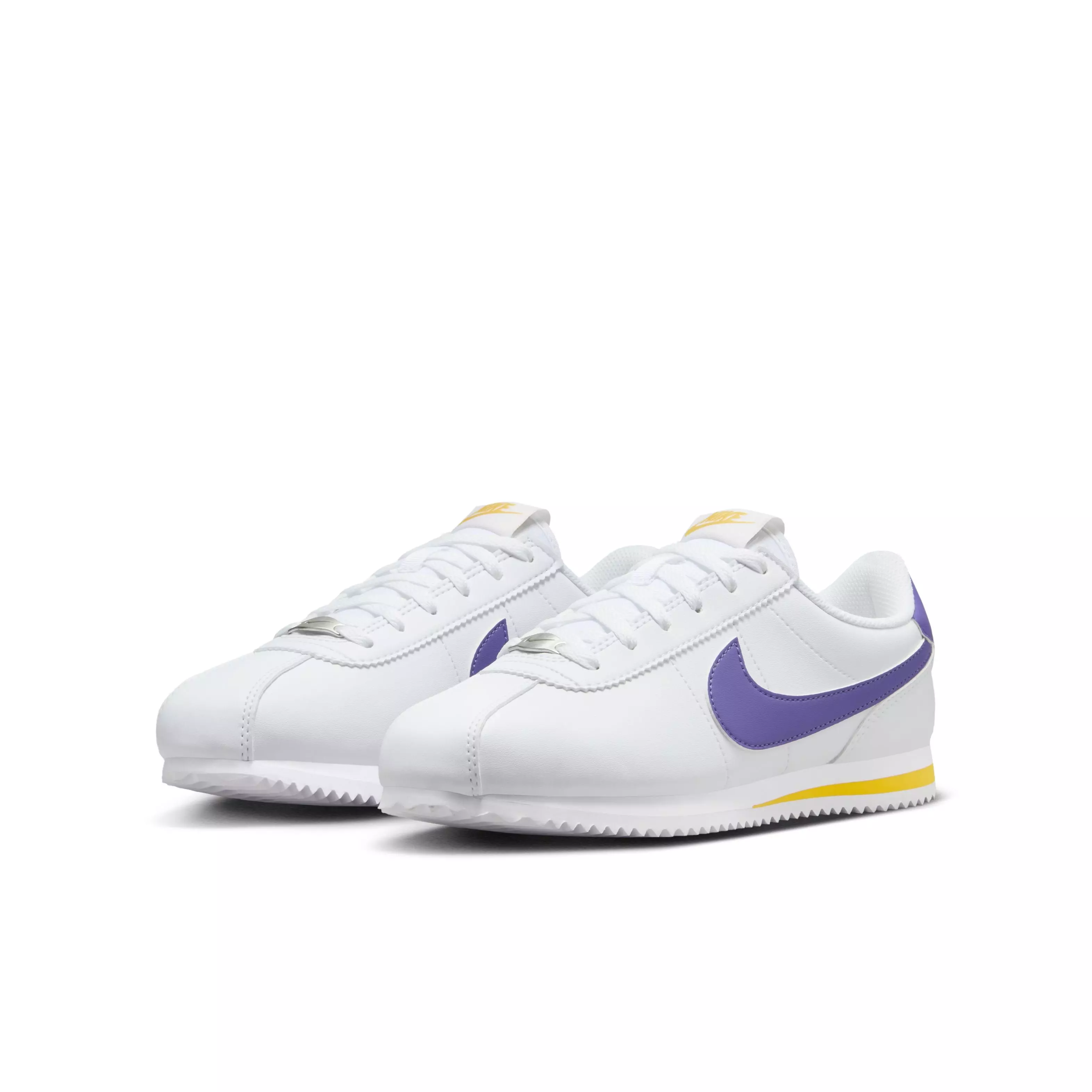 Nike Cortez "White/Varsity Maize/Varsity Purple" Grade School Girls' Shoe - WHITE/MAIZE/PURPLE
