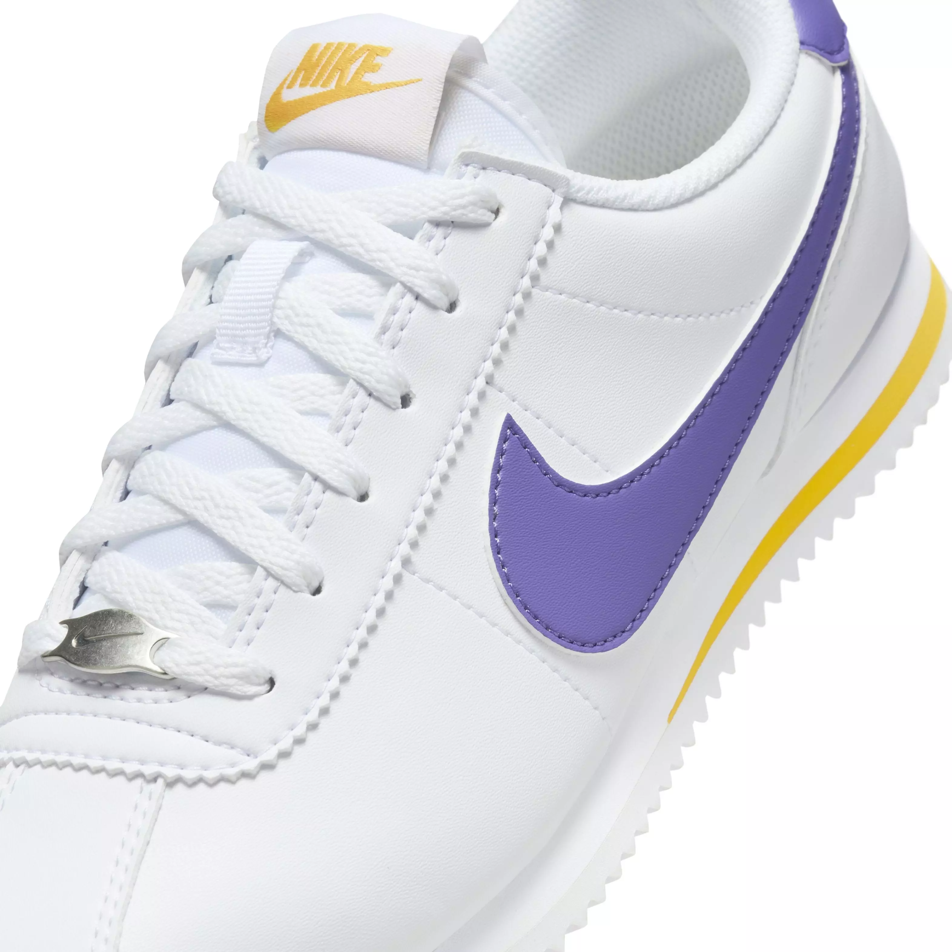 Nike Cortez "White/Varsity Maize/Varsity Purple" Grade School Girls' Shoe - WHITE/MAIZE/PURPLE