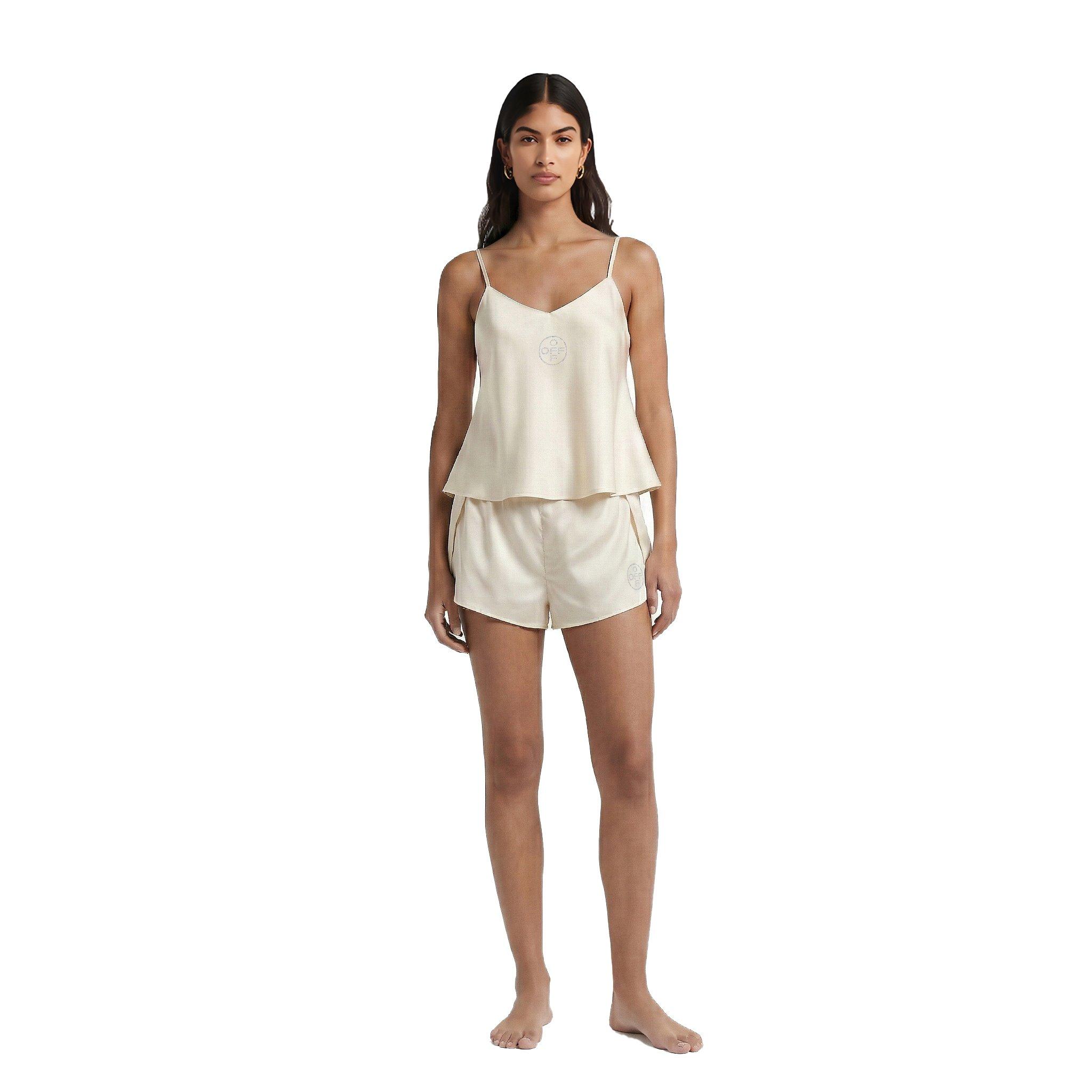 L/AB c/o Off-White Women&rsquo;s Rhinestone Solid Sateen Flutter Pajama Short - White - WHITE