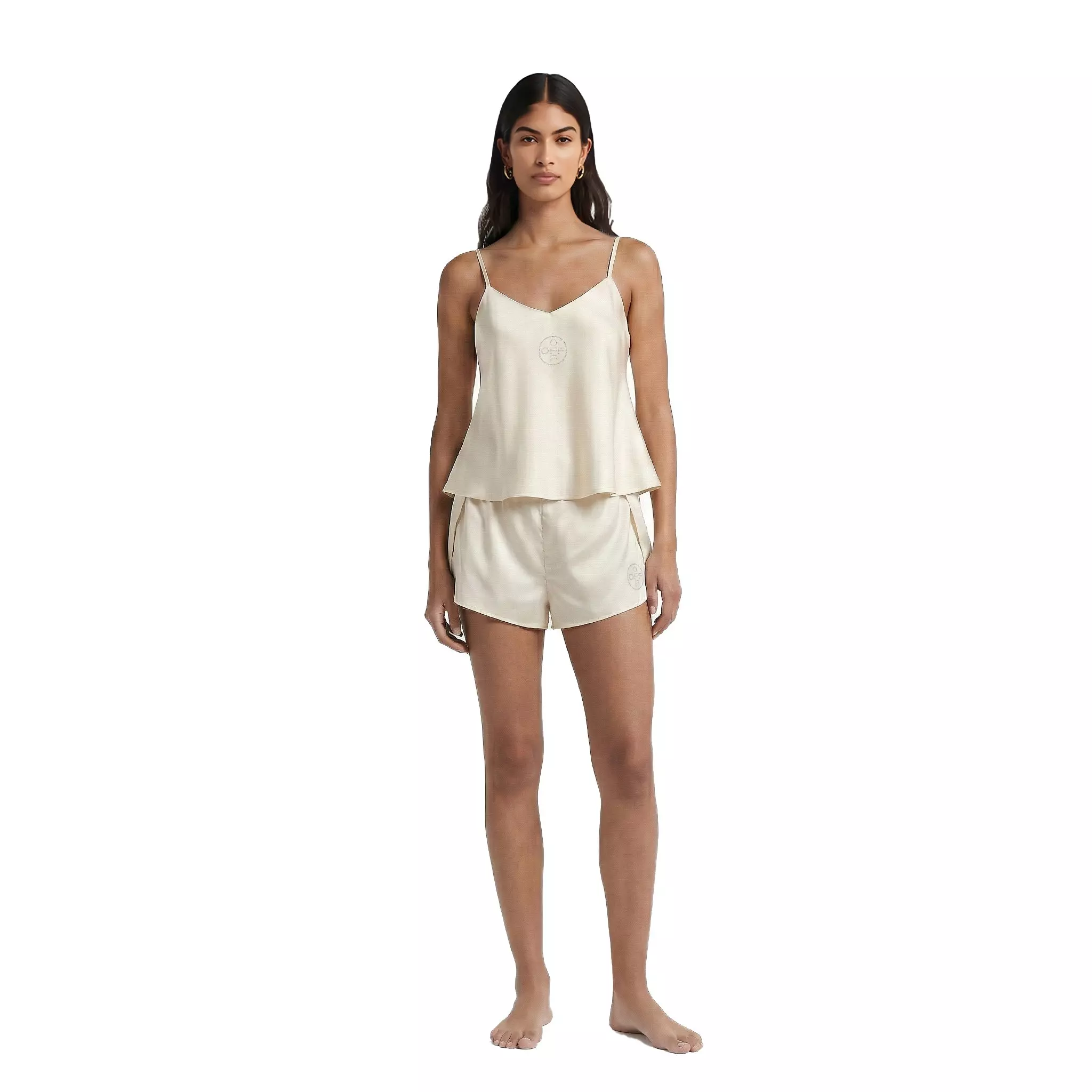 L/AB c/o Off-White Women&rsquo;s Rhinestone Solid Sateen Flutter Pajama Short - White - WHITE