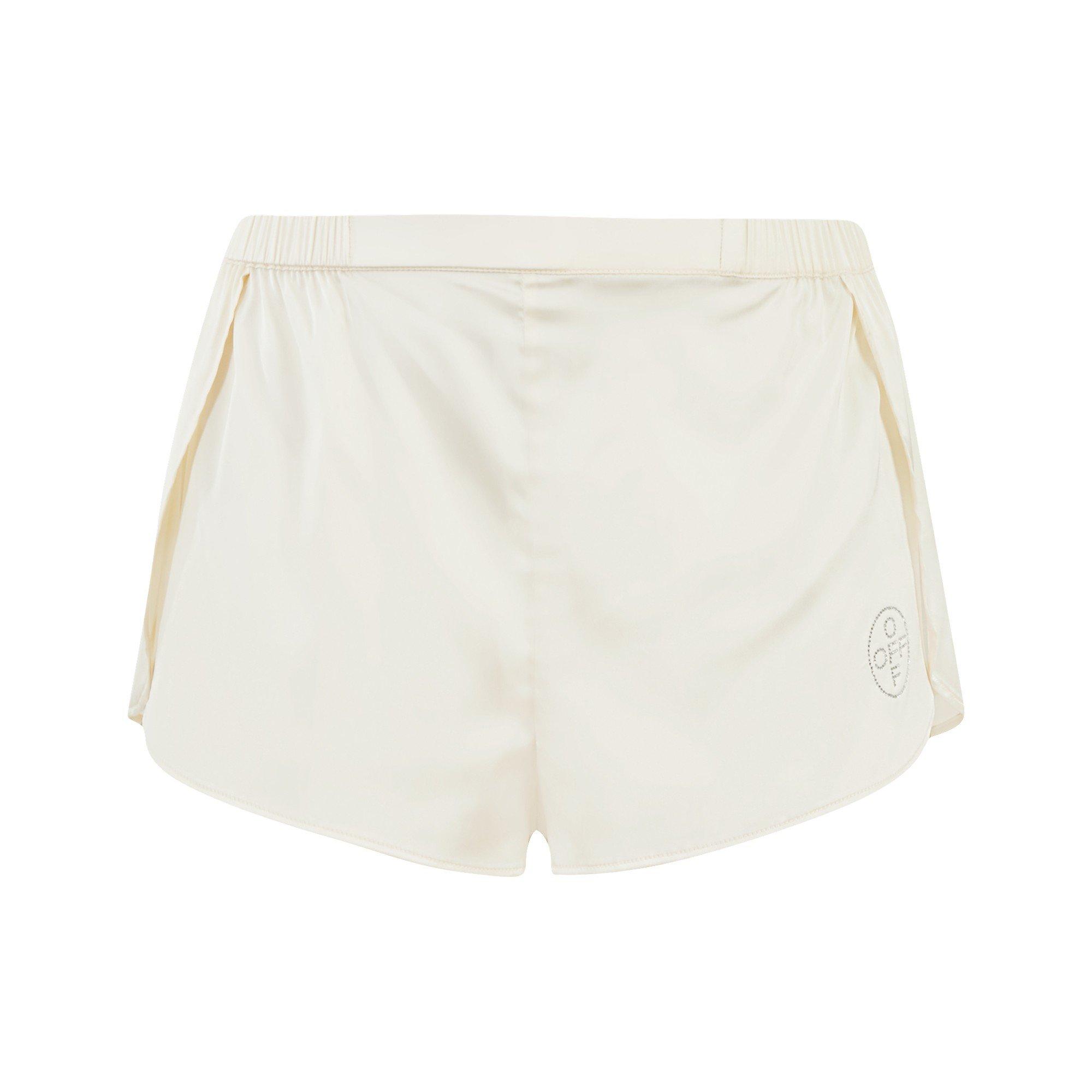 L/AB c/o Off-White Women&rsquo;s Rhinestone Solid Sateen Flutter Pajama Short - White - WHITE