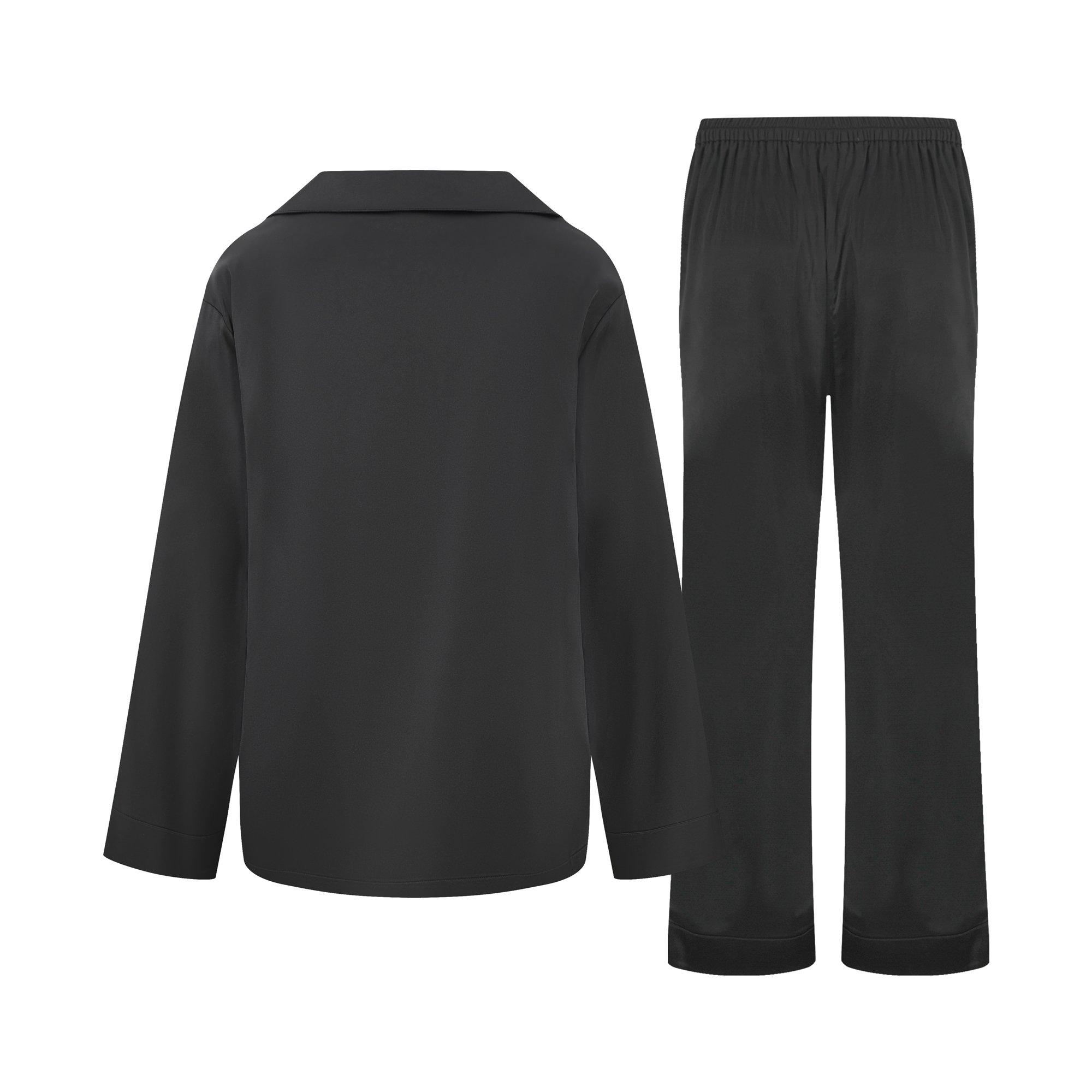 L/AB c/o Off-White Women&rsquo;s Rhinestone Sateen Long Sleeve Collared Pajama Set - Black - BLACK
