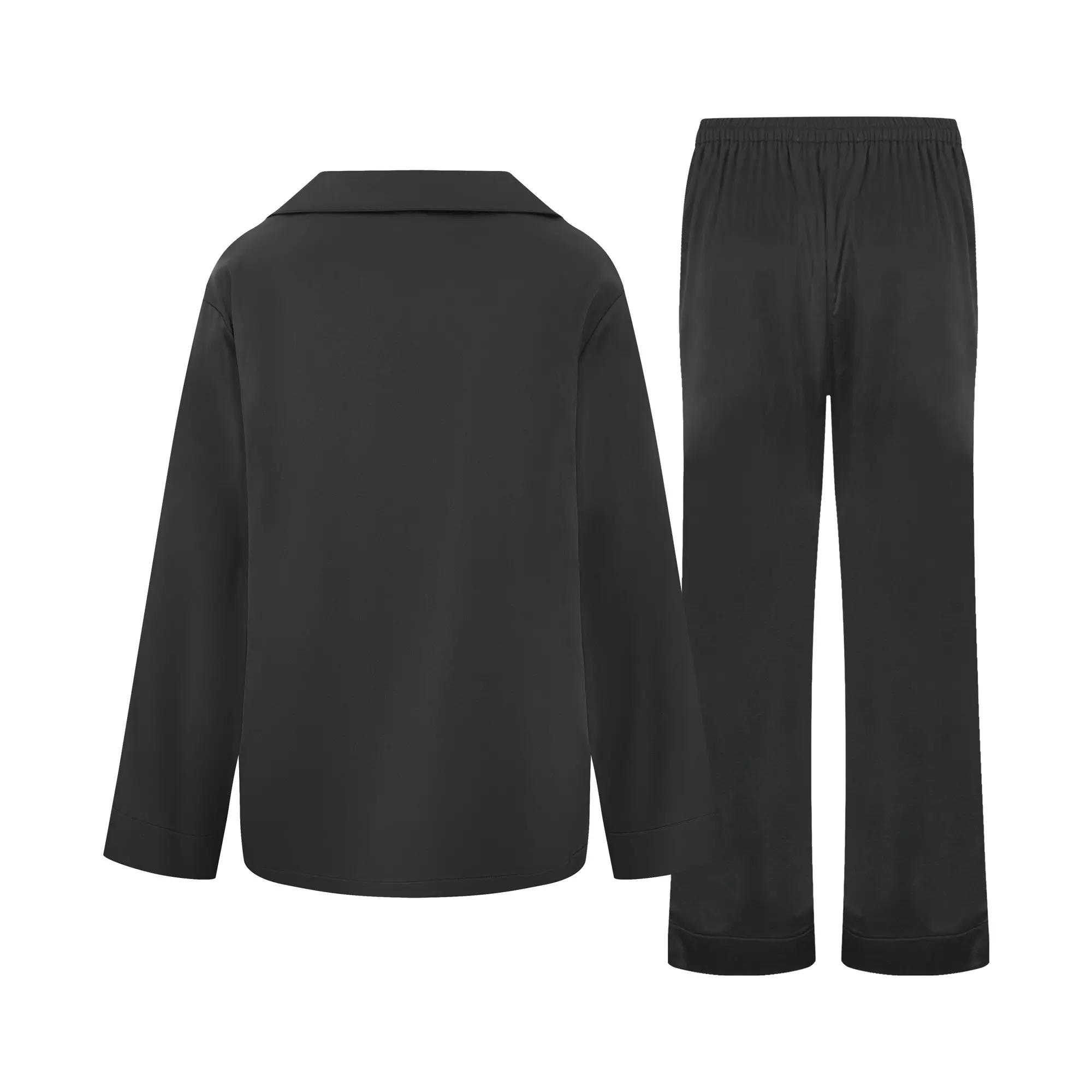 L/AB c/o Off-White Women&rsquo;s Rhinestone Sateen Long Sleeve Collared Pajama Set - Black - BLACK