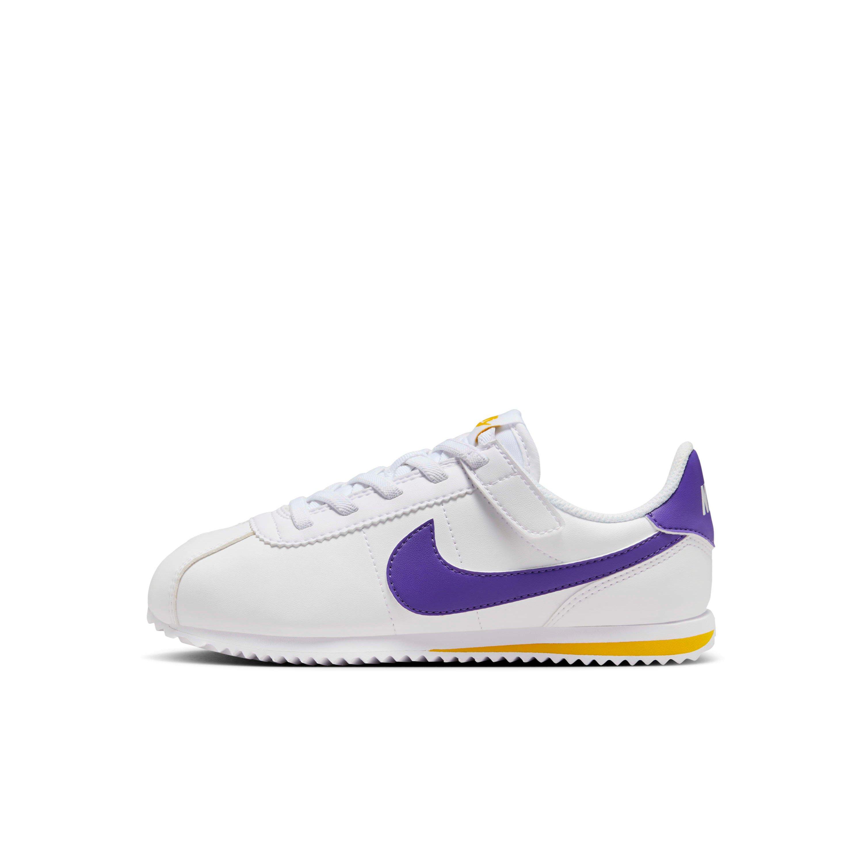 Nike Cortez EasyOn Preschool Girls' "White/Varsity Maize/Varsity Purple" Shoe