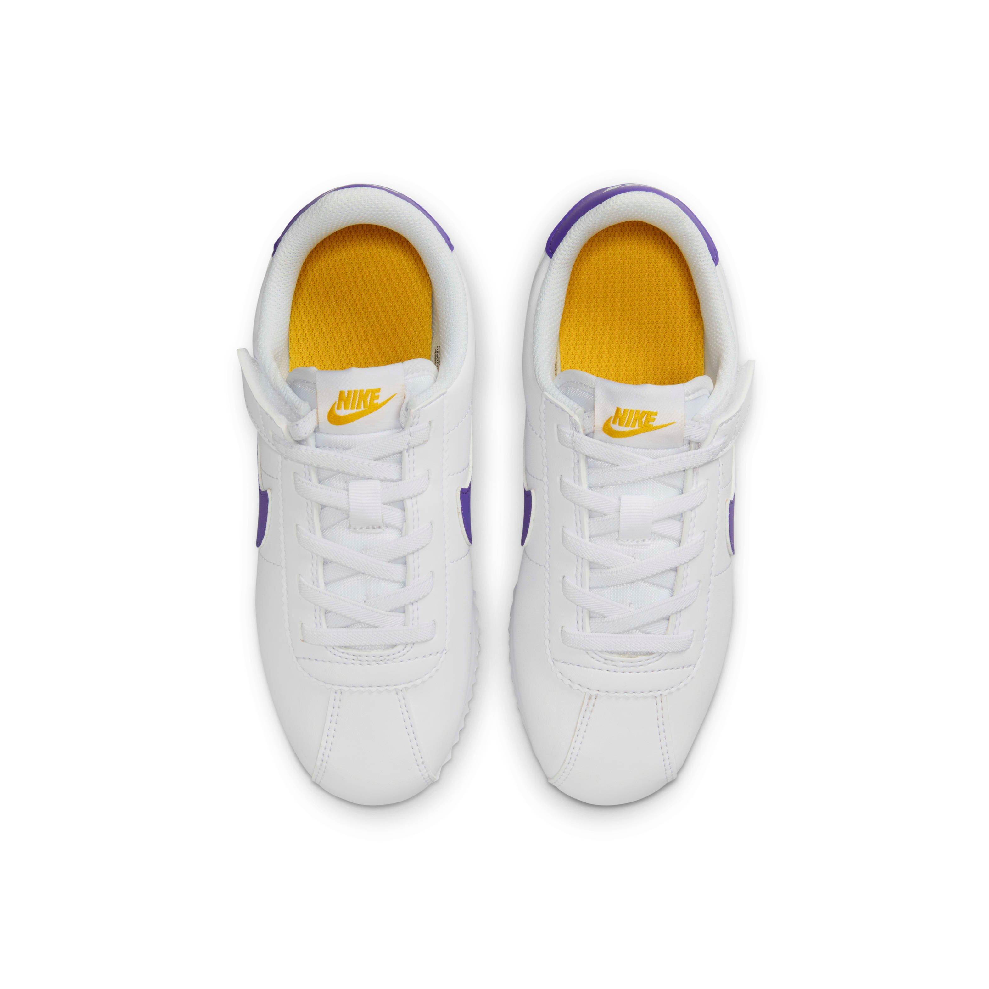 Nike Cortez EasyOn Preschool Girls' "White/Varsity Maize/Varsity Purple" Shoe