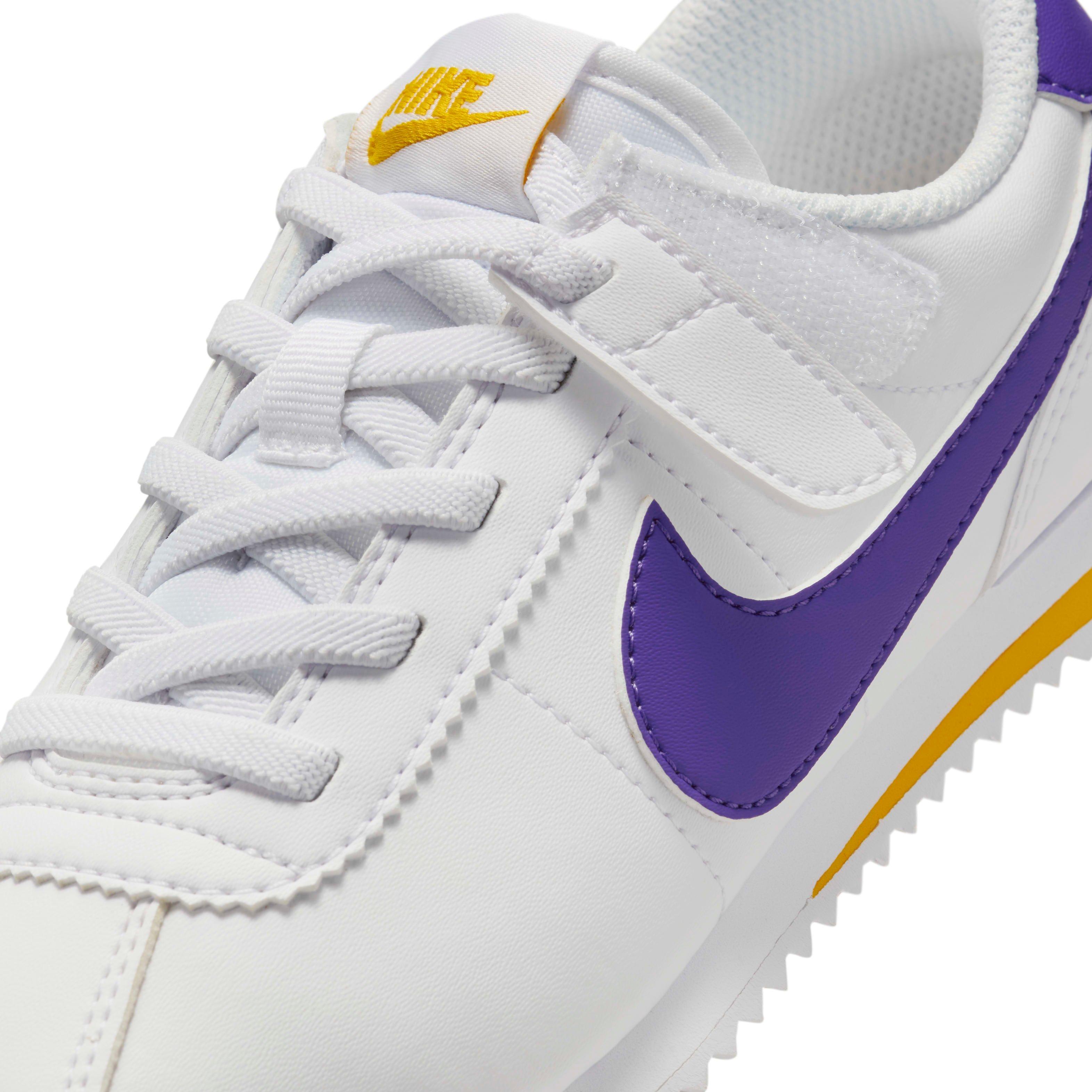 Nike Cortez EasyOn Preschool Girls' "White/Varsity Maize/Varsity Purple" Shoe