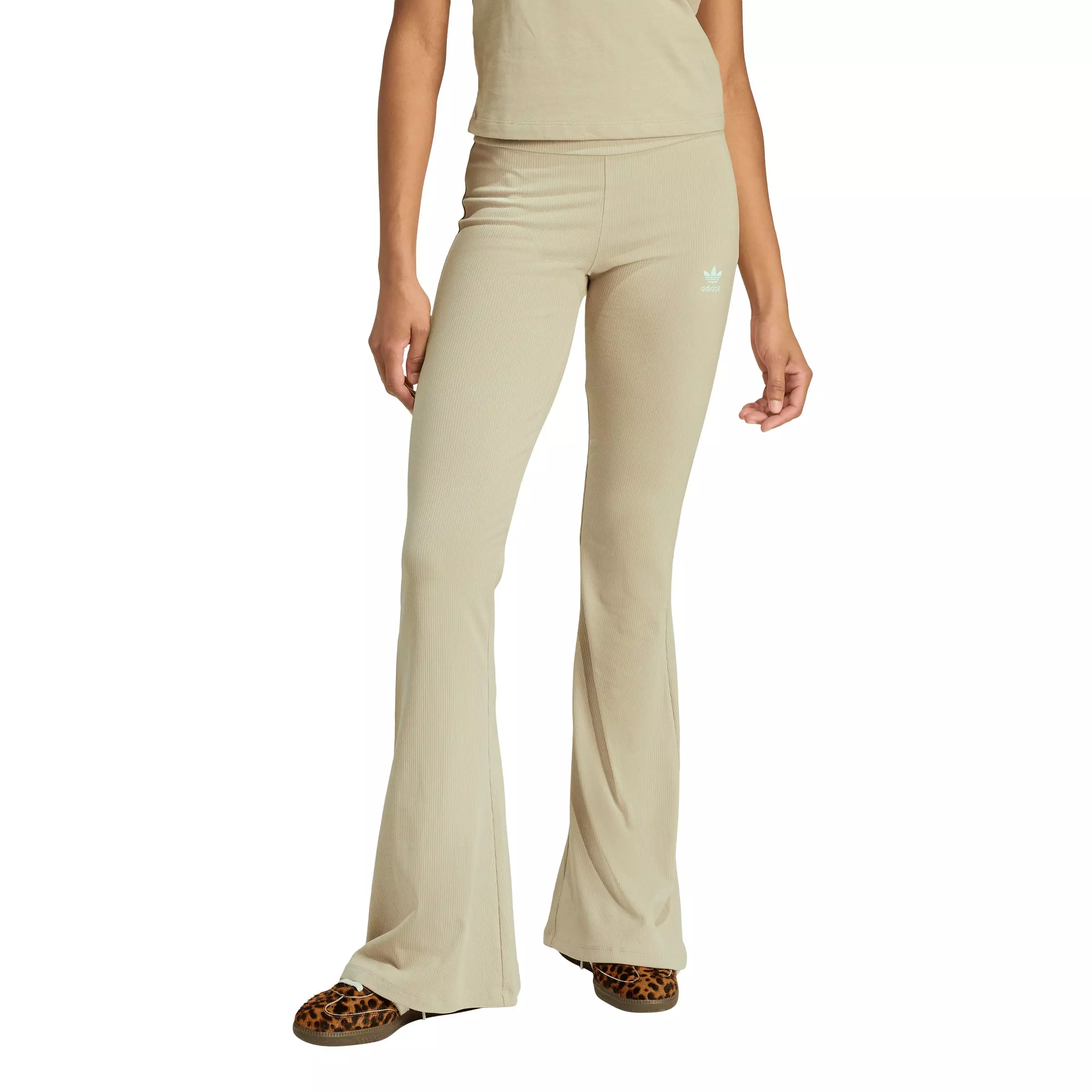 adidas Originals Women's Essentials Rib Flared Leggings - Khaki - KHAKI