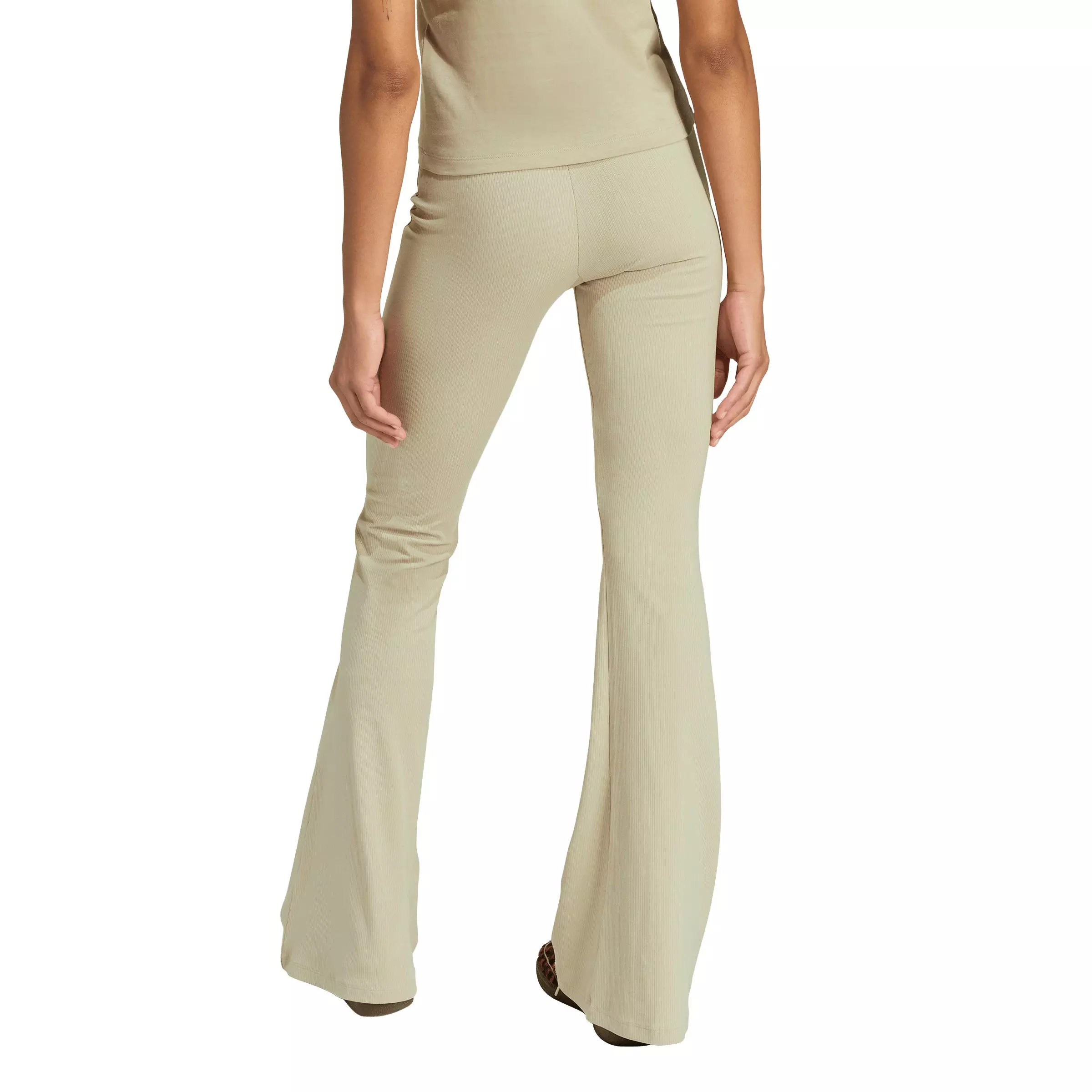 adidas Originals Women's Essentials Rib Flared Leggings-Khaki - KHAKI