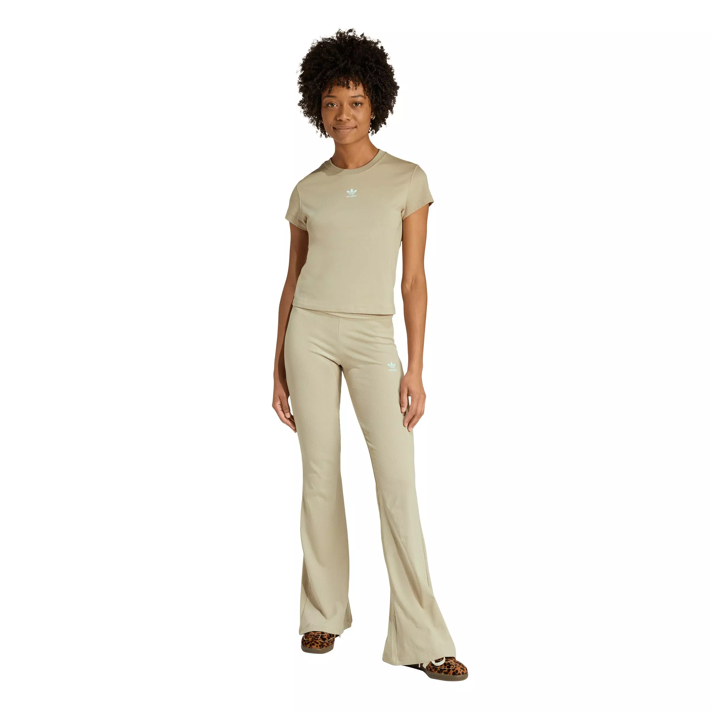 adidas Originals Women's Essentials Rib Flared Leggings-Khaki - KHAKI