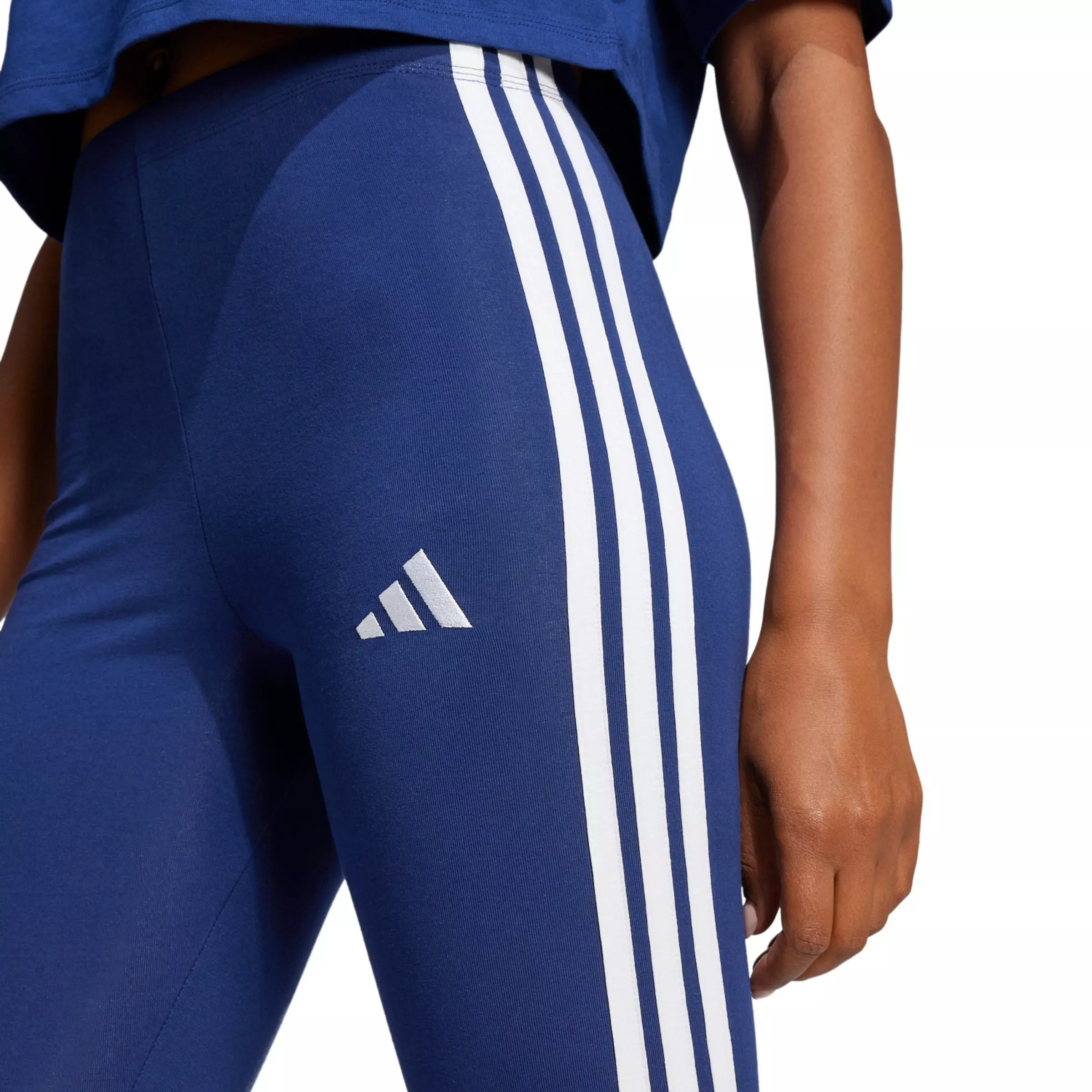 adidas Women's Essentials 3-Stripes Cotton Leggings-Dark Blue - DK BLUE
