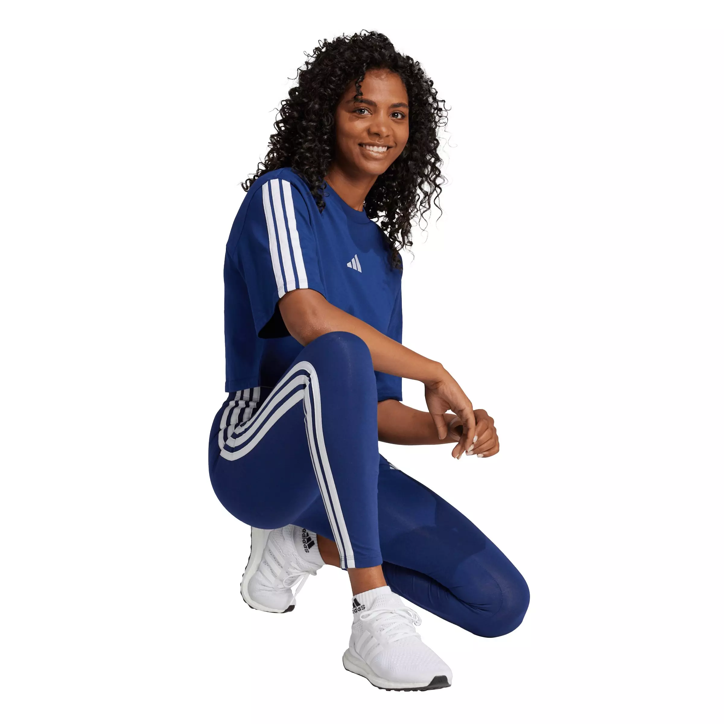 adidas Women's Essentials 3-Stripes Cotton Leggings-Dark Blue - DK BLUE