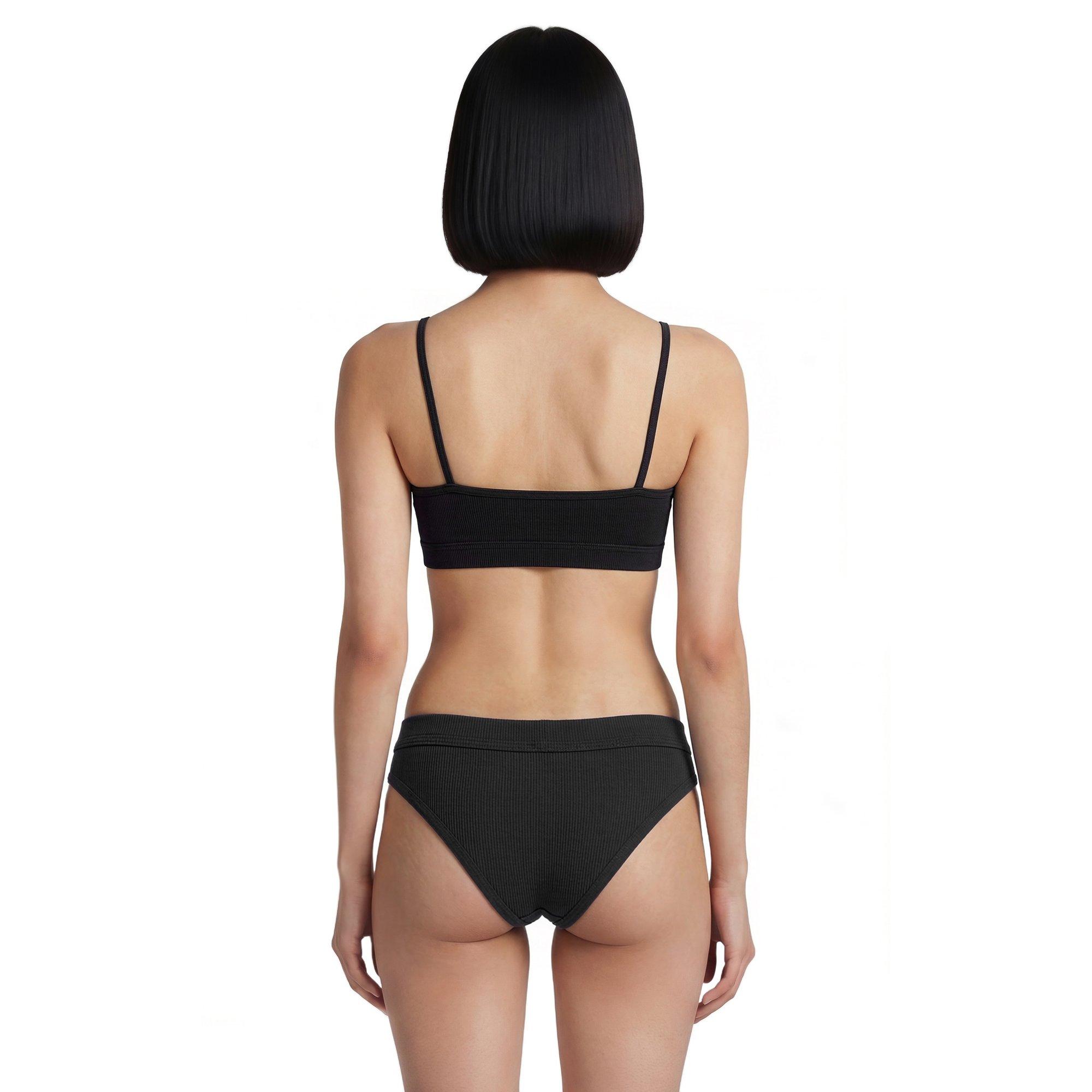L/AB c/o Off-White Women's Ribbed Texture Solid Scoop Neck Keyhole Bikini Top - Black - BLACK