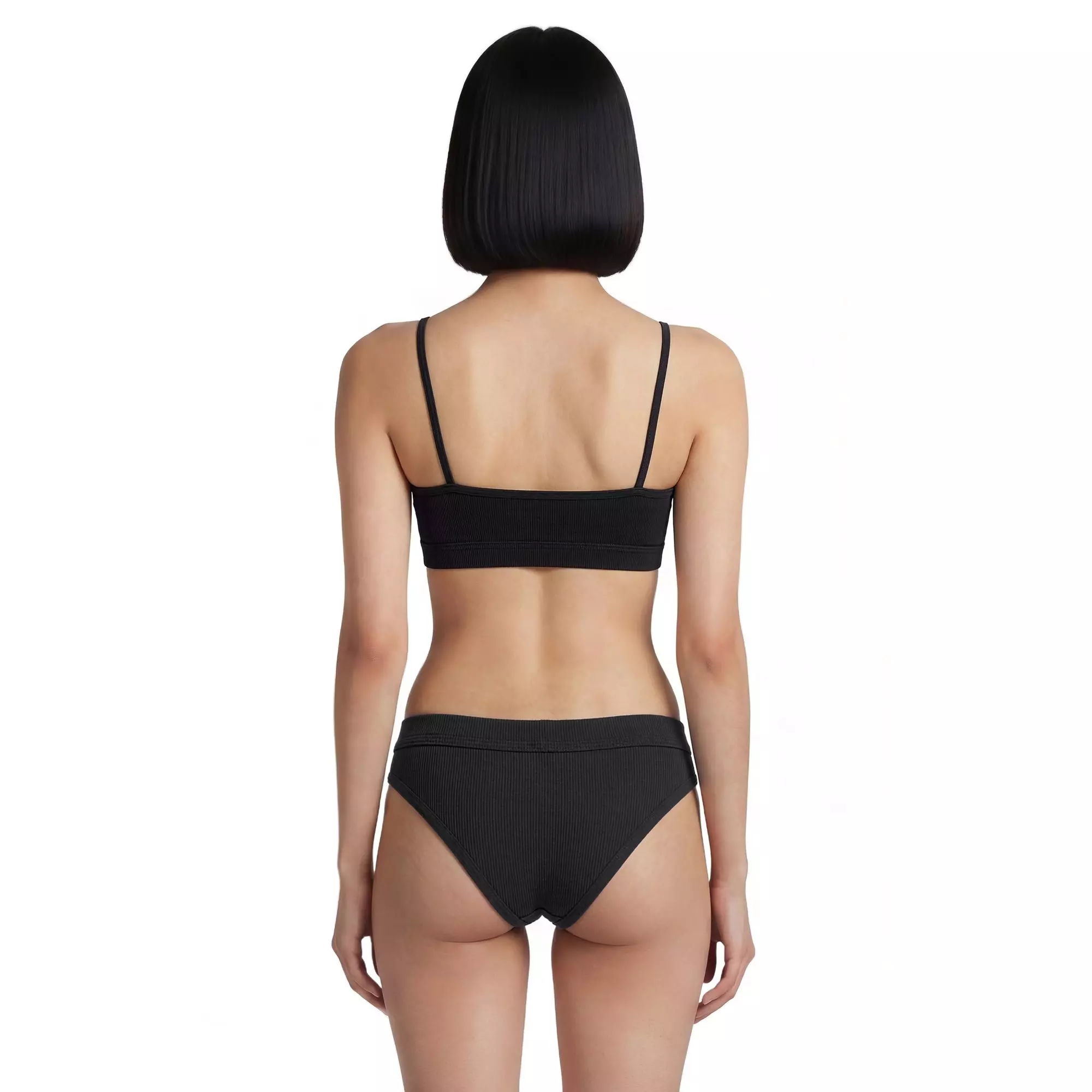 L/AB c/o Off-White Women's Ribbed Texture Solid Scoop Neck Keyhole Bikini Top - Black - BLACK
