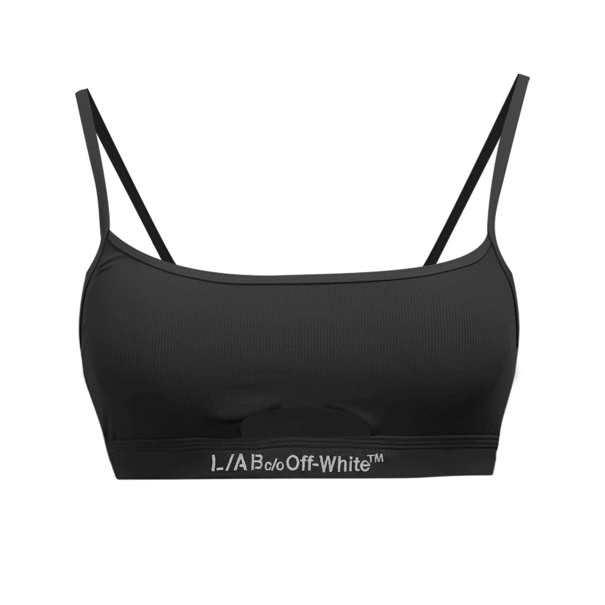 L/AB c/o Off-White Women's Ribbed Texture Solid Scoop Neck Keyhole Bikini Top - Black - BLACK