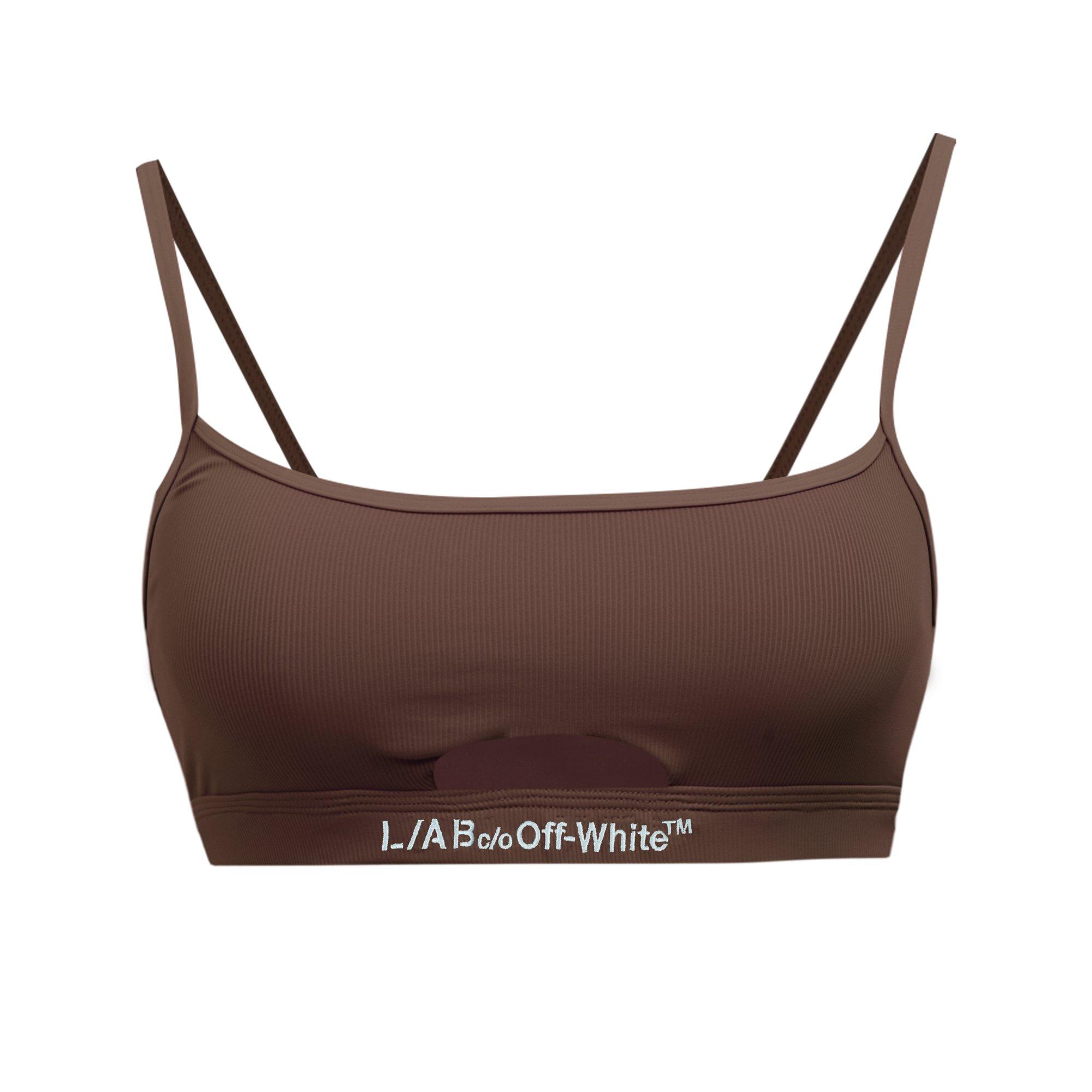 L/AB c/o Off-White Women's Ribbed Texture Solid Scoop Neck Keyhole Bikini Top - Brown - BROWN