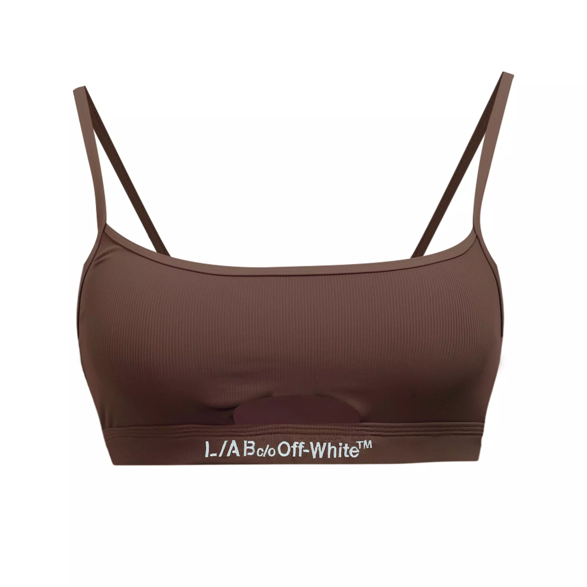 L/AB c/o Off-White Women's Ribbed Texture Solid Scoop Neck Keyhole Bikini Top - Brown - BROWN