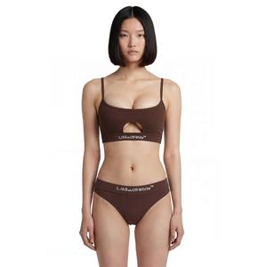 L/AB c/o Off-White Women's Ribbed Texture Solid Scoop Neck Keyhole Bikini Top - Brown - BROWN