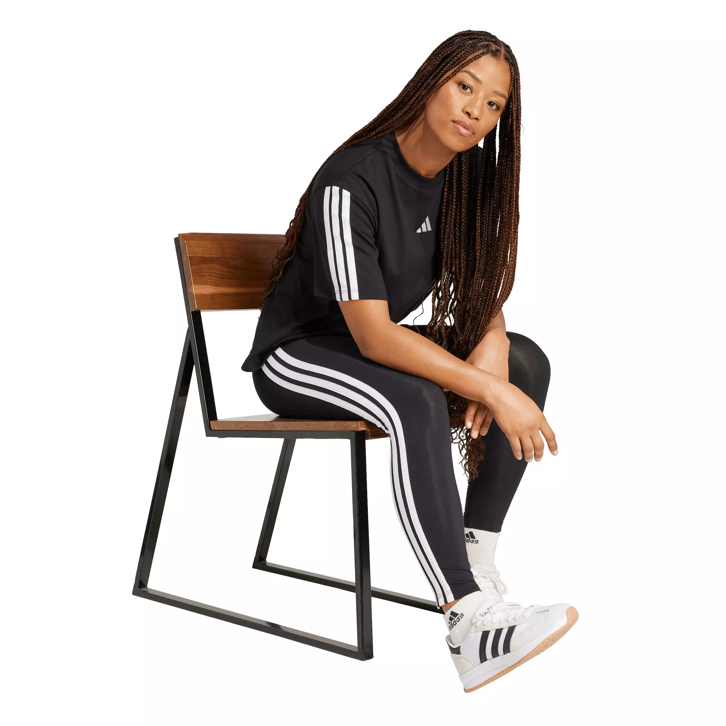 adidas Women's Essentials 3-Stripes Cotton Leggings - Black/White - BLACK/WHITE