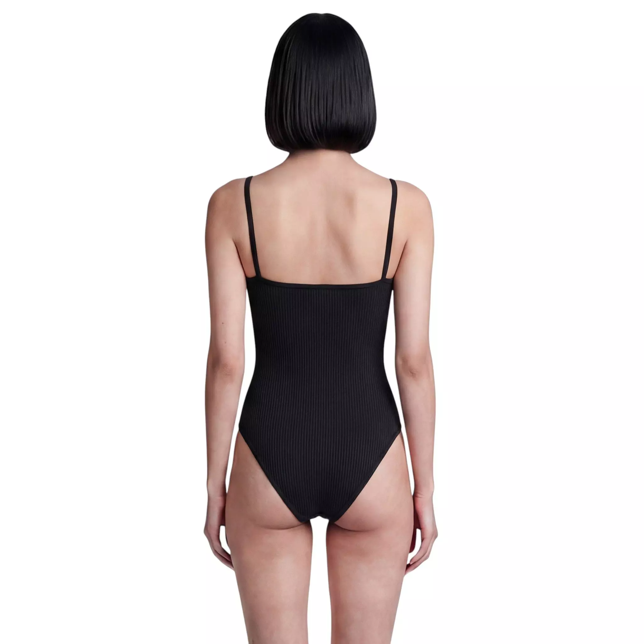 L/AB c/o Off-White Women&rsquo;s Horizontal Ribbed Scoop Neck Keyhole One Piece Swimsuit - Black - BLACK