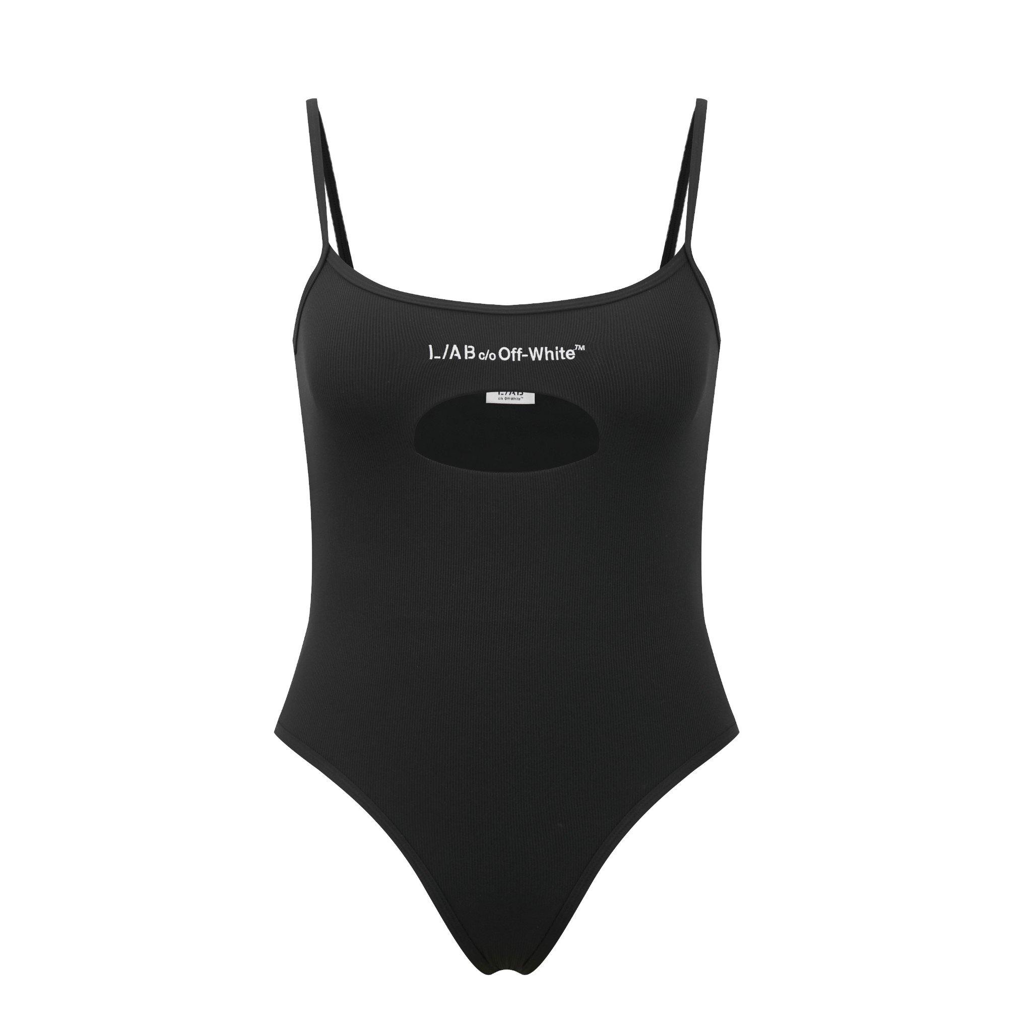 L/AB c/o Off-White Women&rsquo;s Horizontal Ribbed Scoop Neck Keyhole One Piece Swimsuit - Black - BLACK